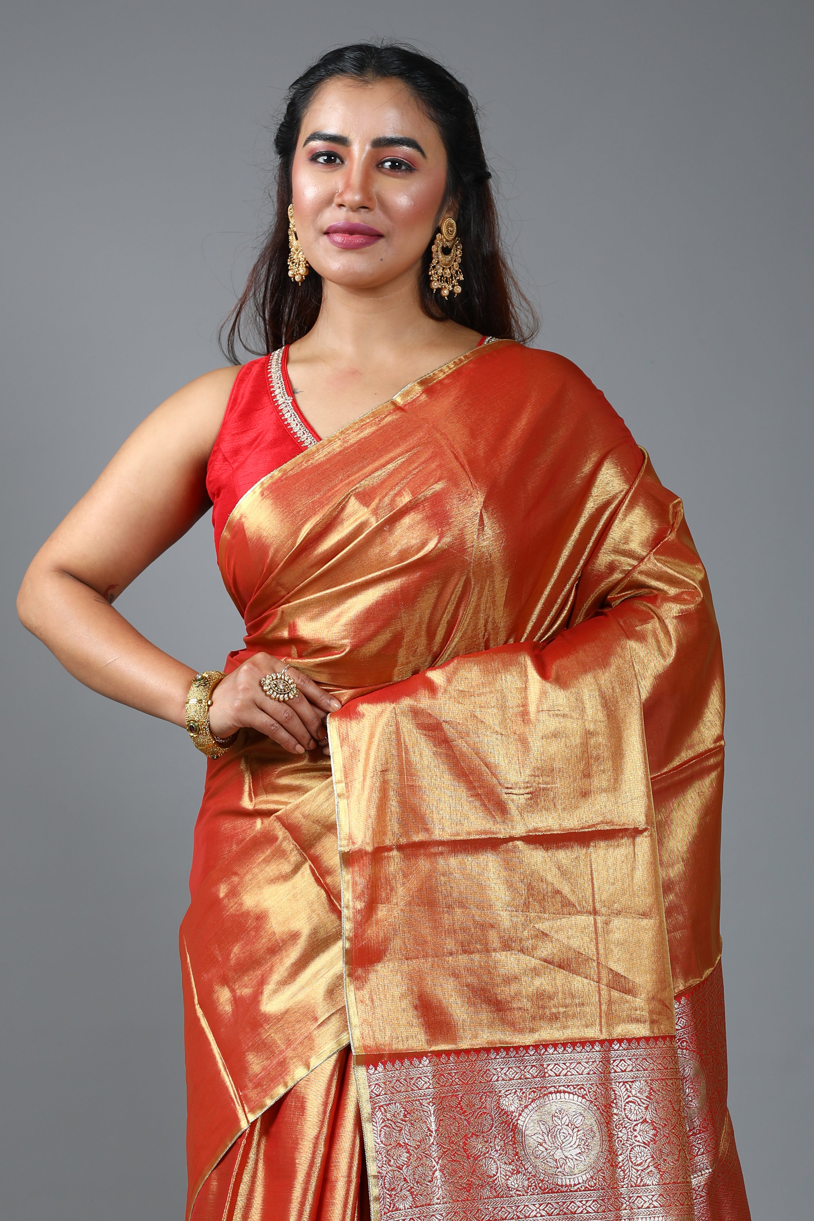 Red Blended Tissue Kanjivaram Saree