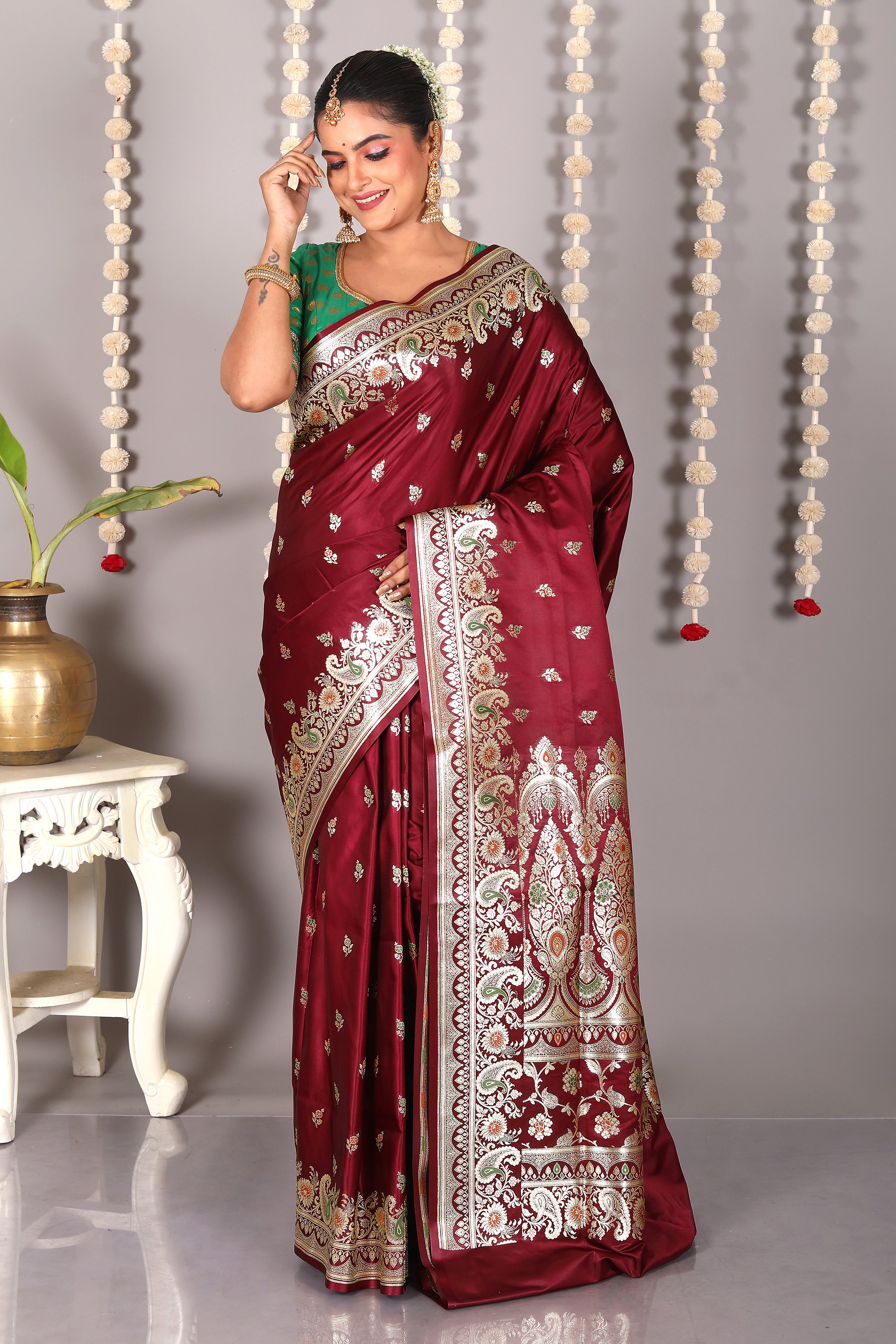 Wine Pure Banarasi Silk Saree - Keya Seth Exclusive