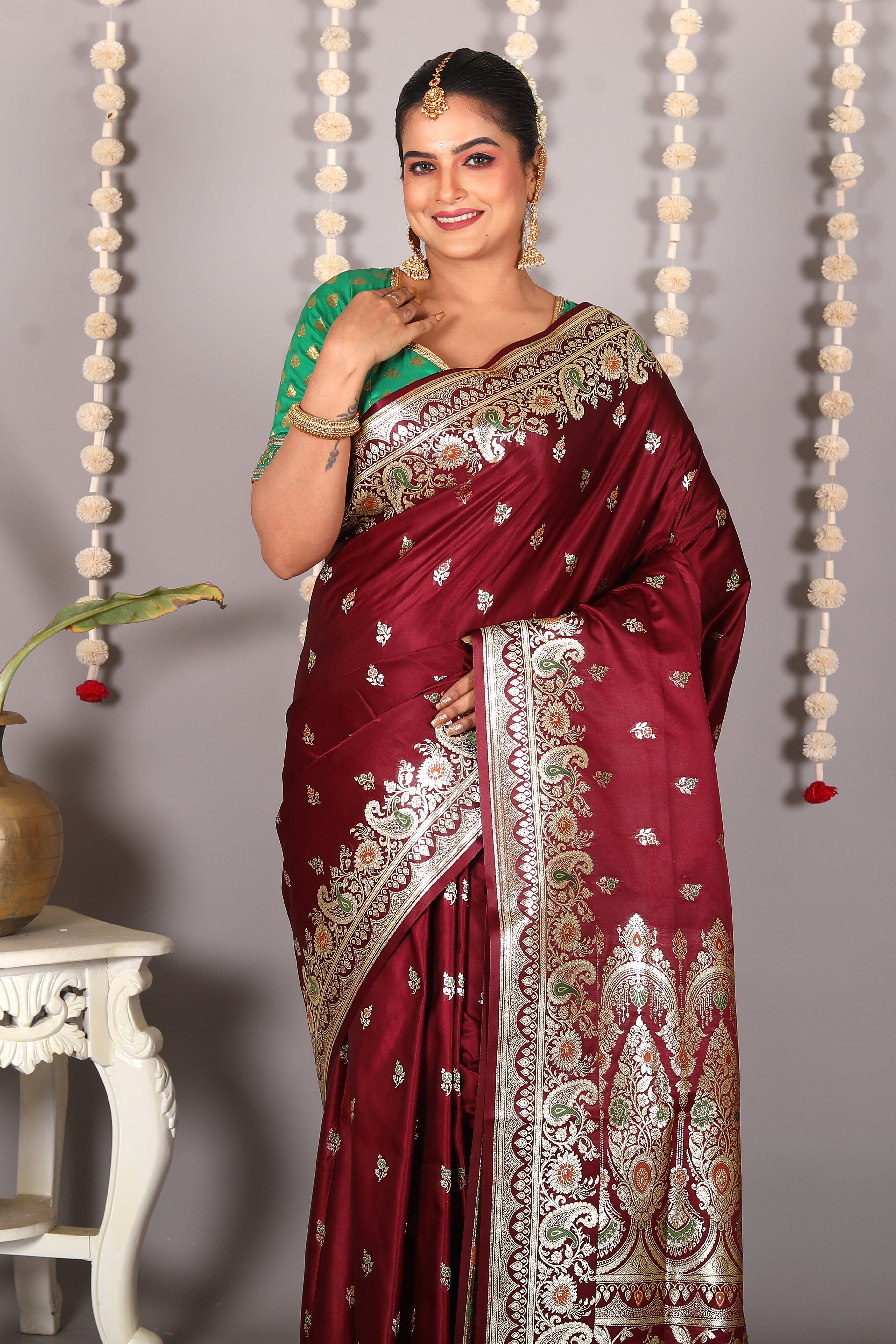 Wine Pure Banarasi Silk Saree - Keya Seth Exclusive