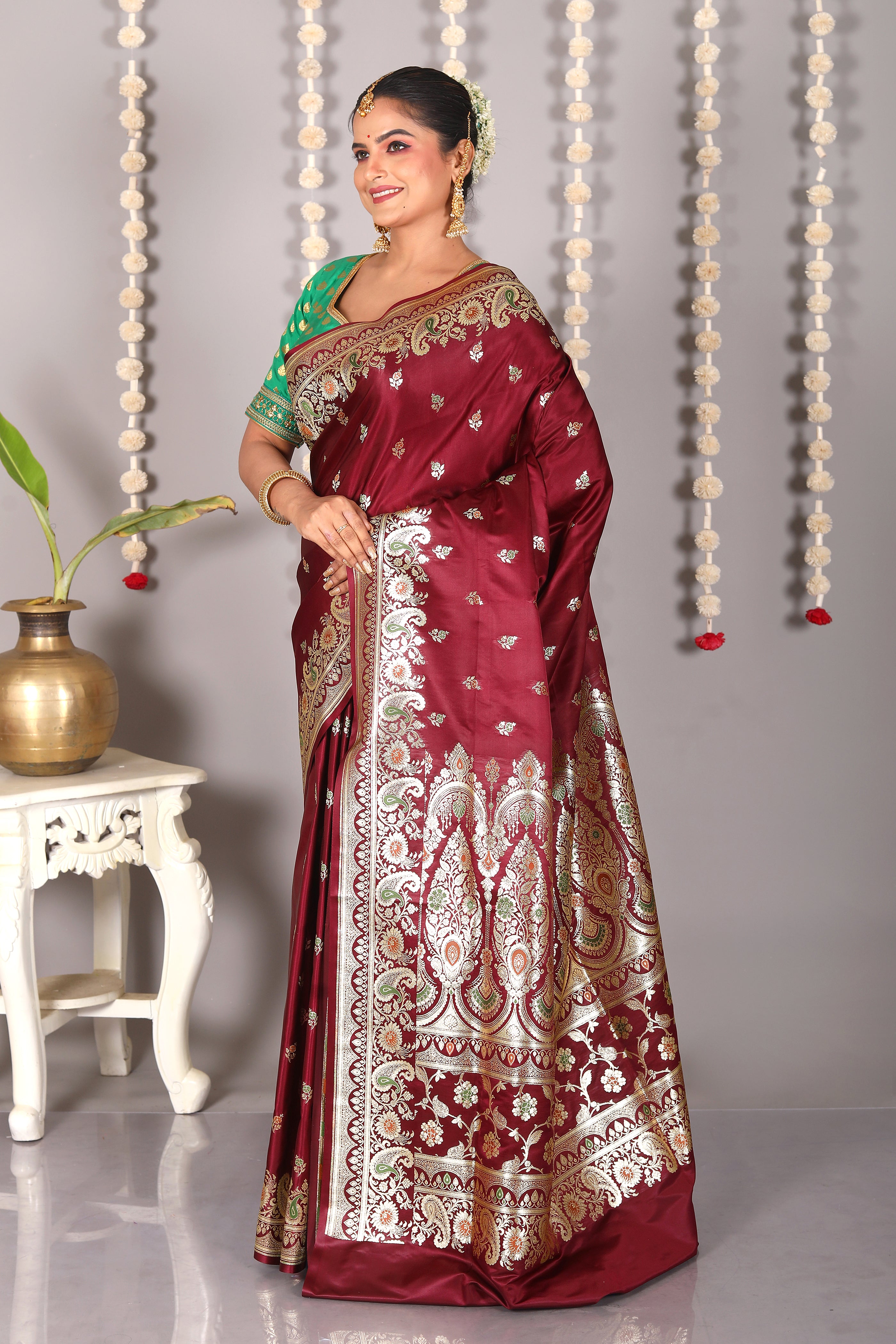 Wine Pure Banarasi Silk Saree - Keya Seth Exclusive