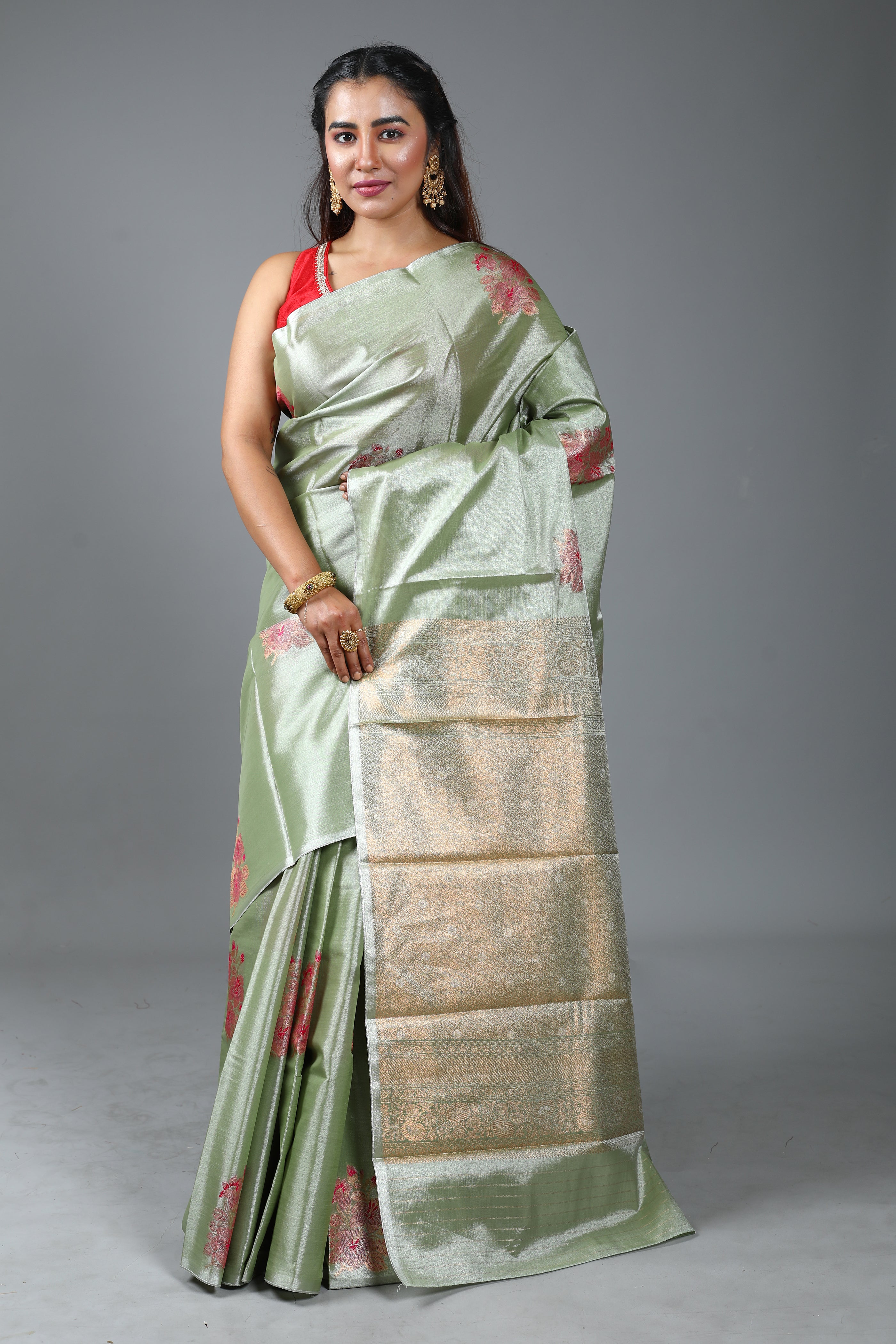 Light Green Blended Tissue Kanjivaram Saree