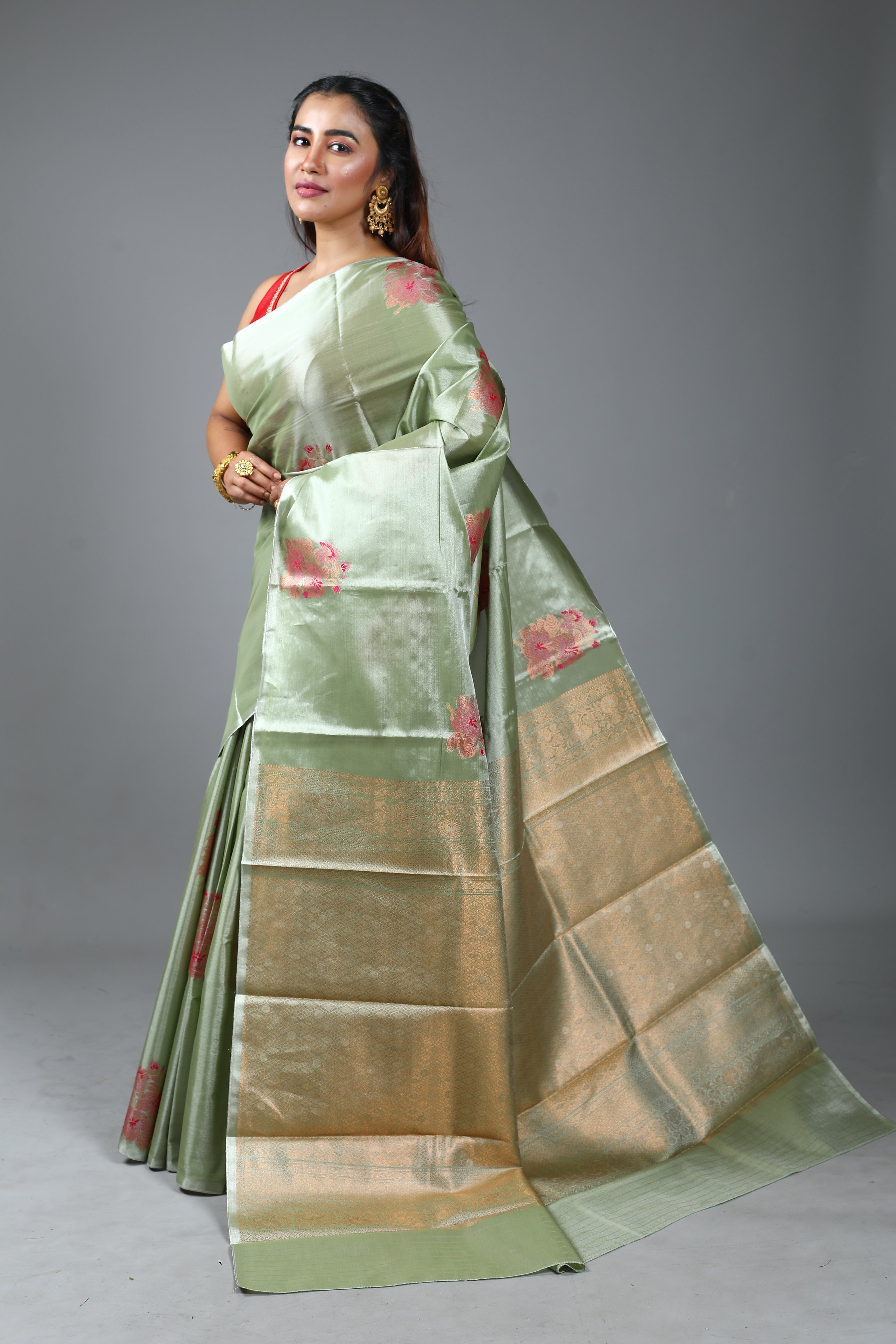 Light Green Blended Tissue Kanjivaram Saree
