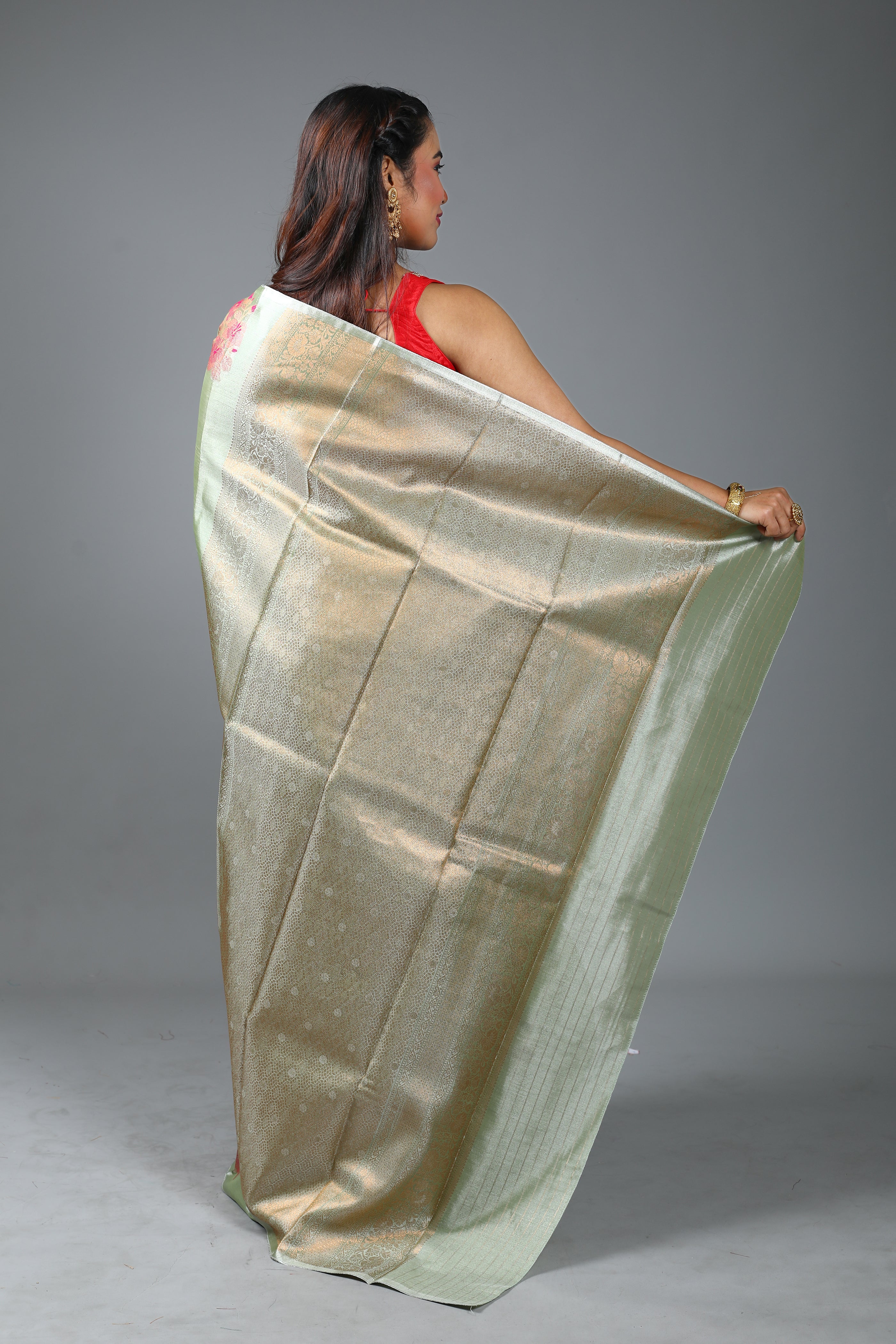 Light Green Blended Tissue Kanjivaram Saree
