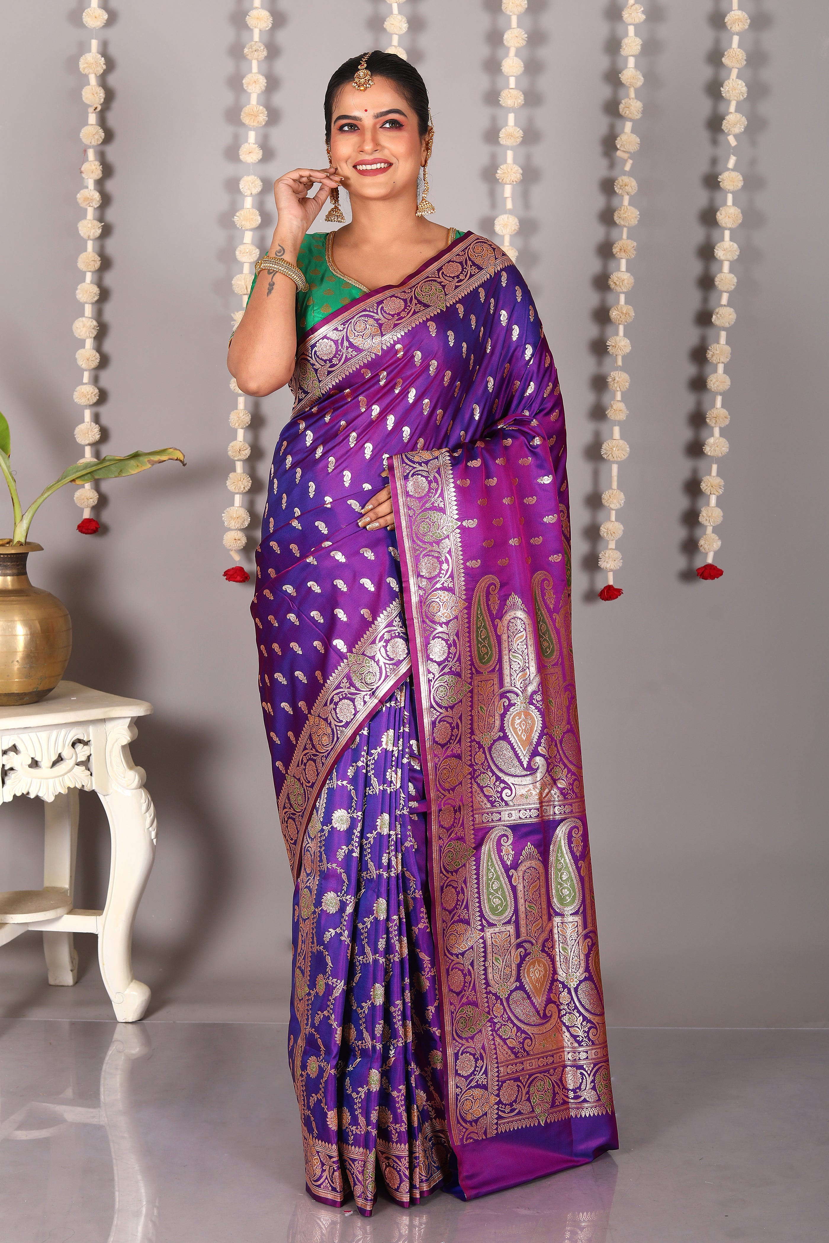 Violet Pure Banarasi Silk Saree - Keya Seth Exclusive