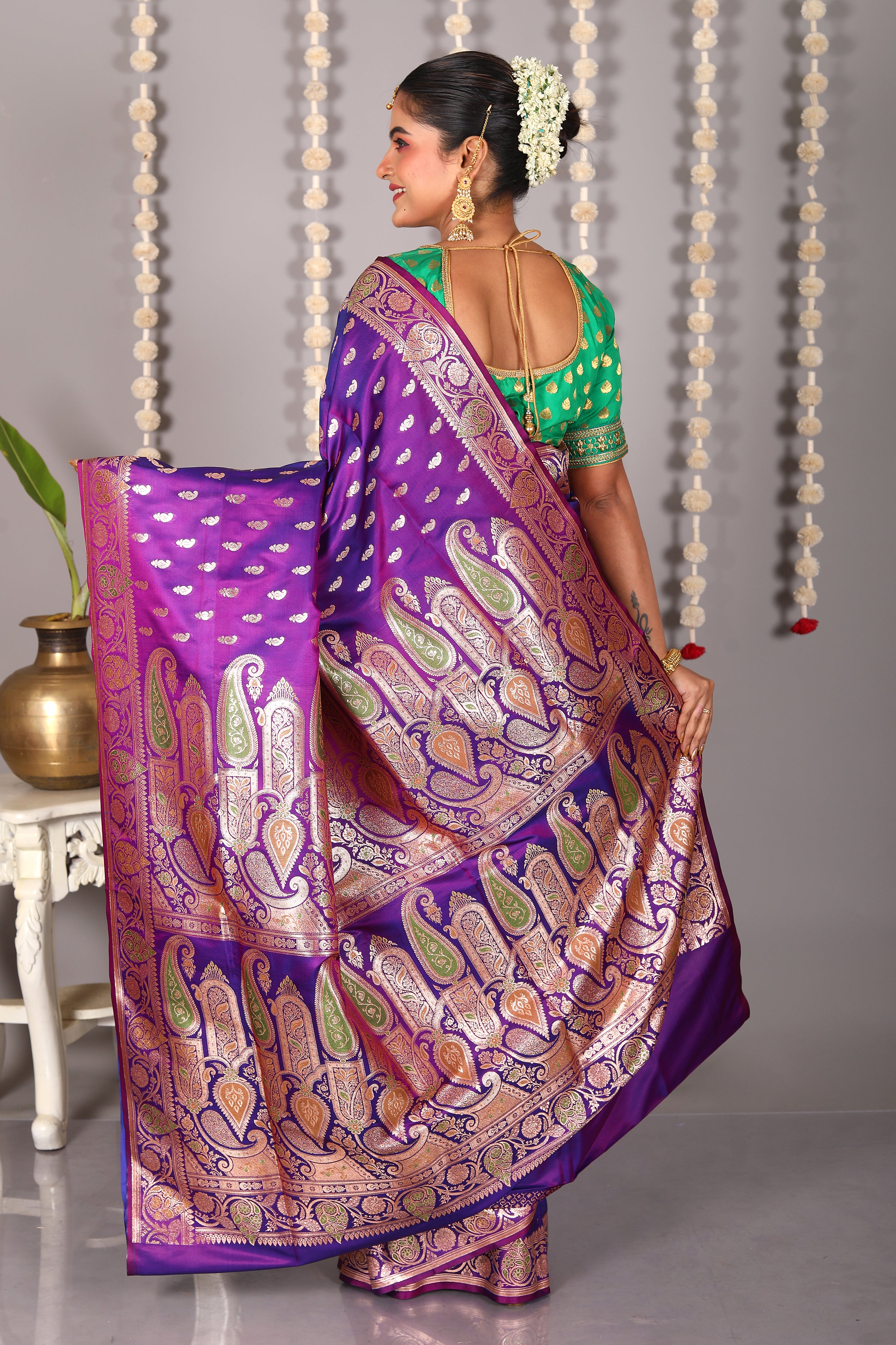 Violet Pure Banarasi Silk Saree - Keya Seth Exclusive