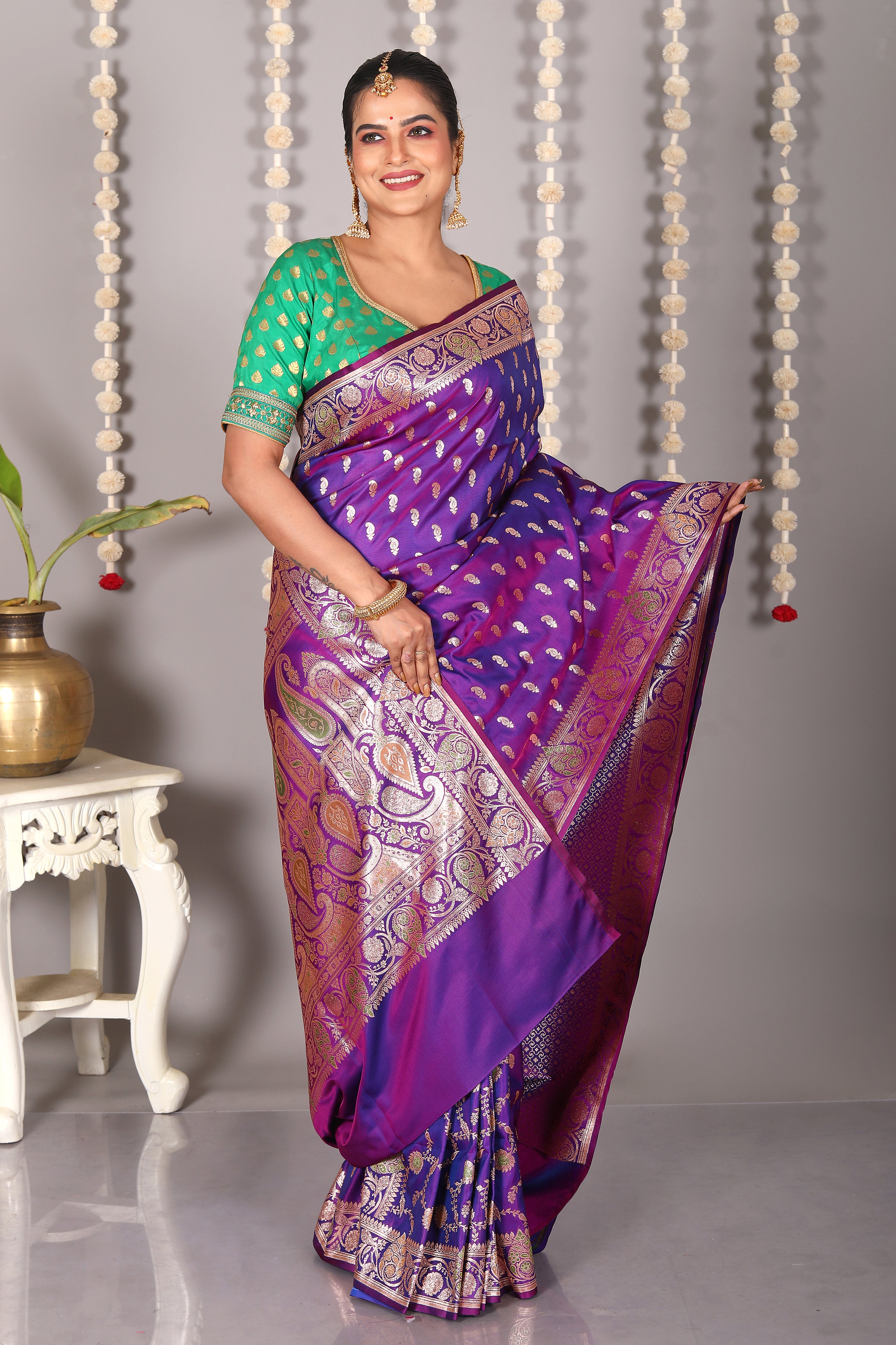 Violet Pure Banarasi Silk Saree - Keya Seth Exclusive