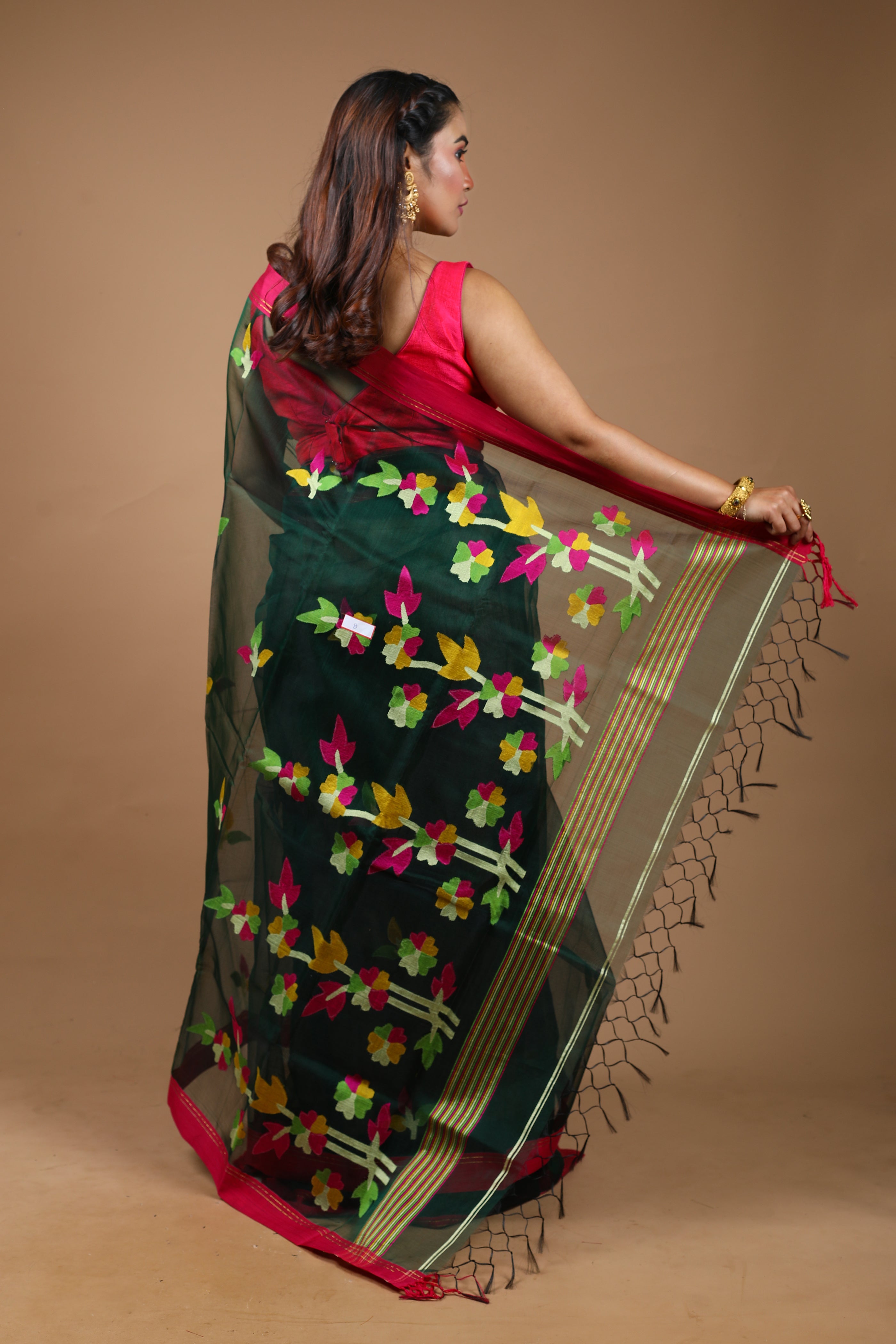 Dark Green Pure Muslin Saree