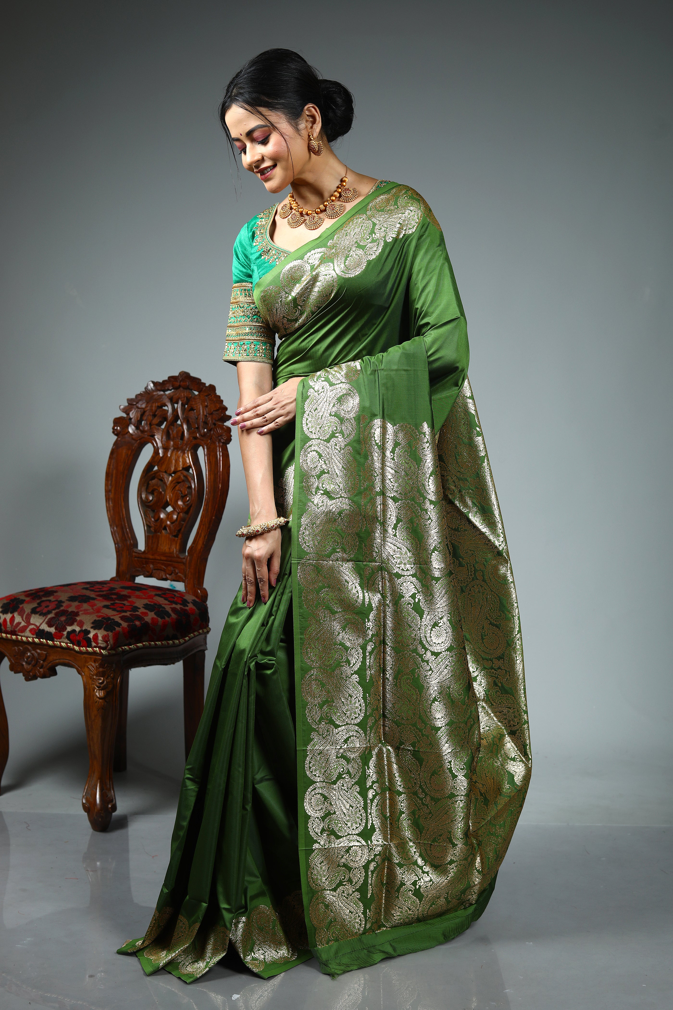 Leaf Green Blended Satin Silk