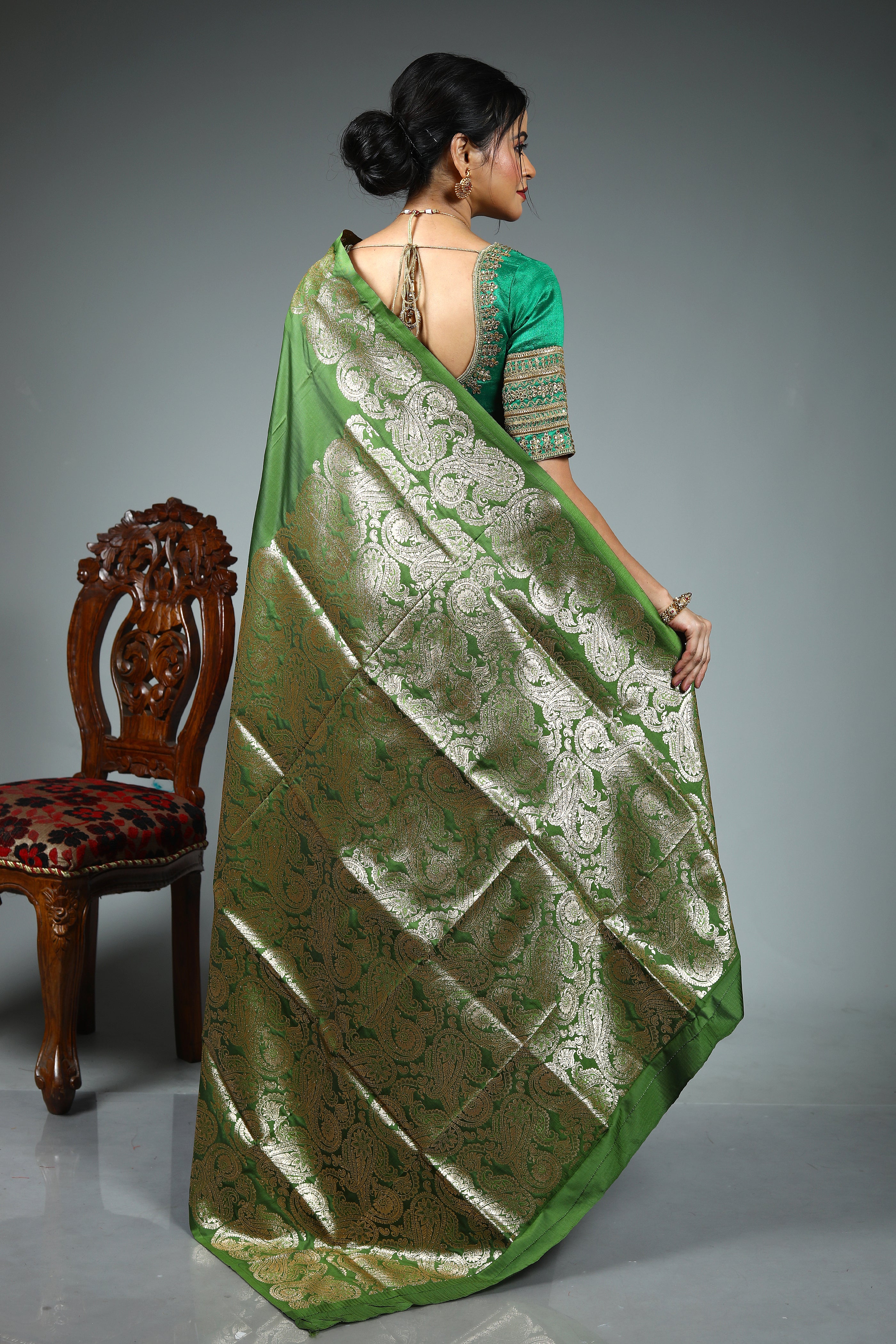 Leaf Green Blended Satin Silk