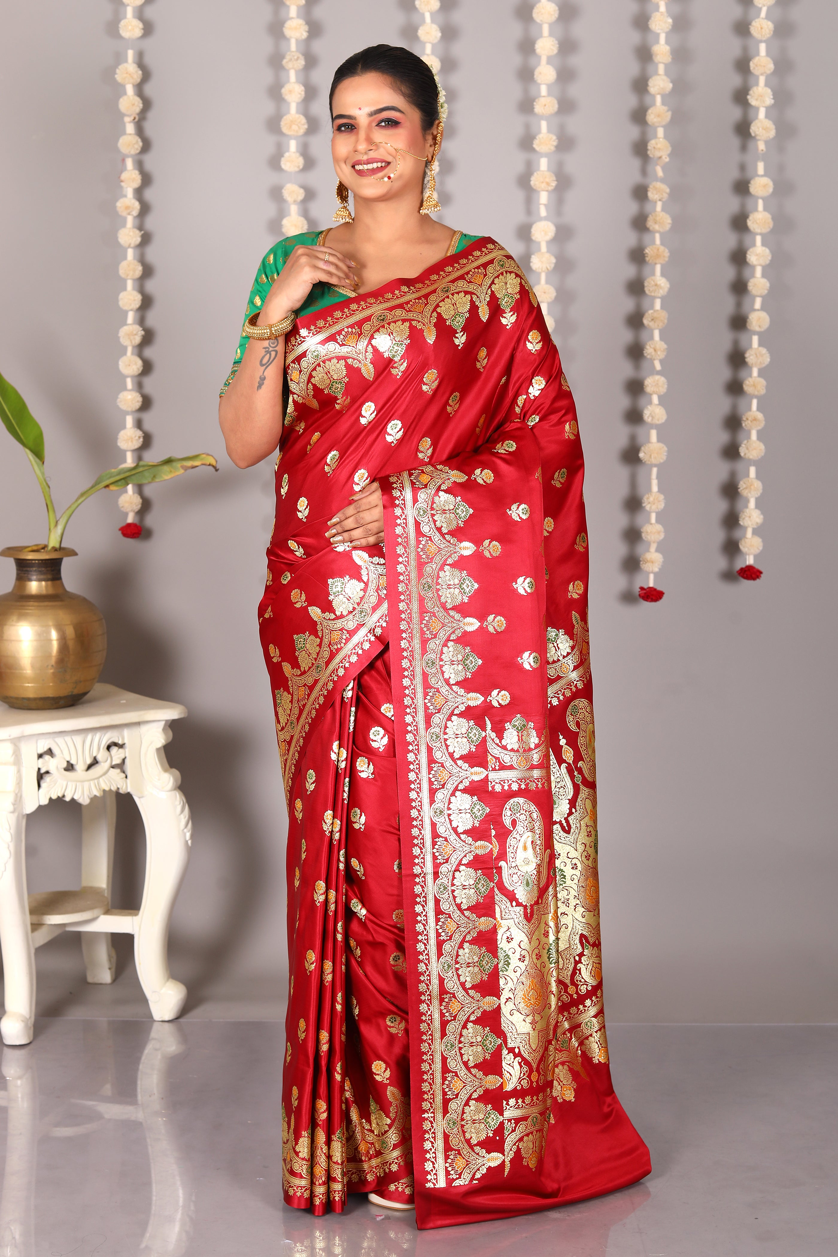 Maroon Pure Banarasi Silk Saree - Keya Seth Exclusive