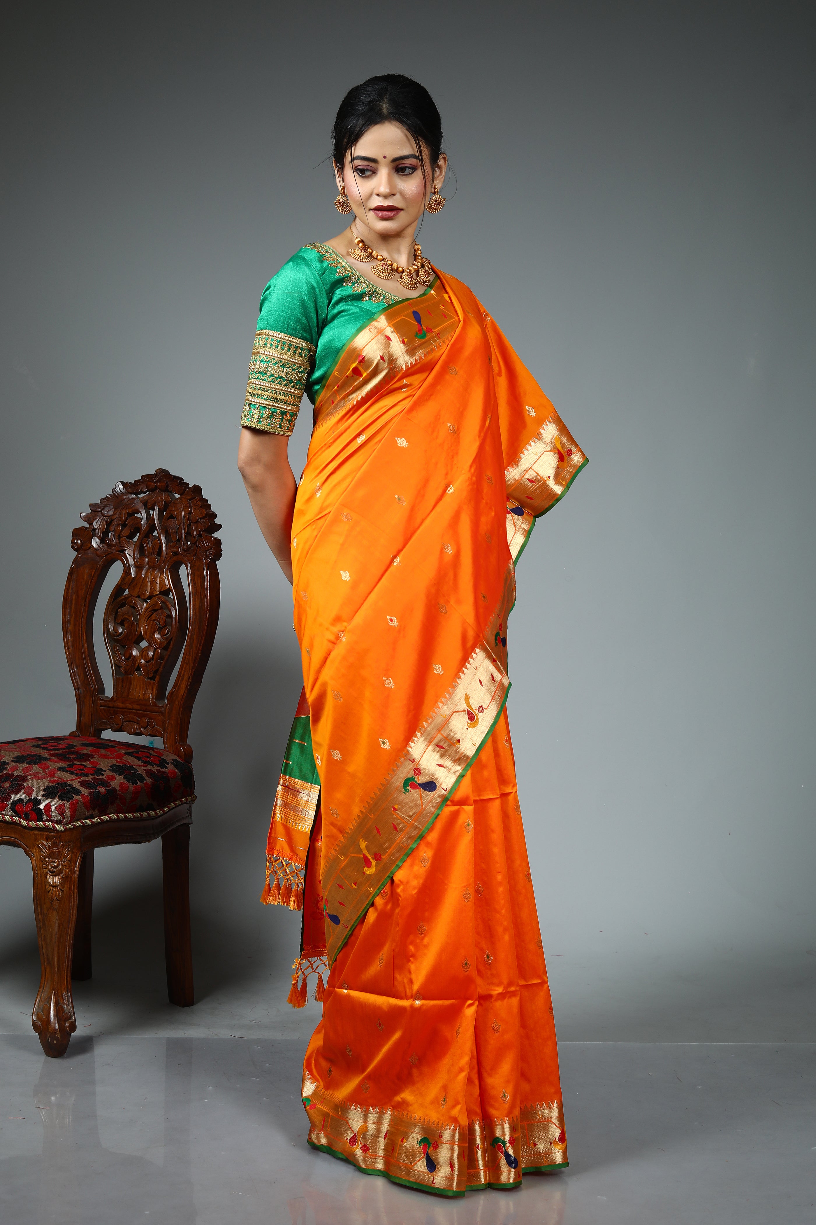 Orange Blended Paithani Silk Saree