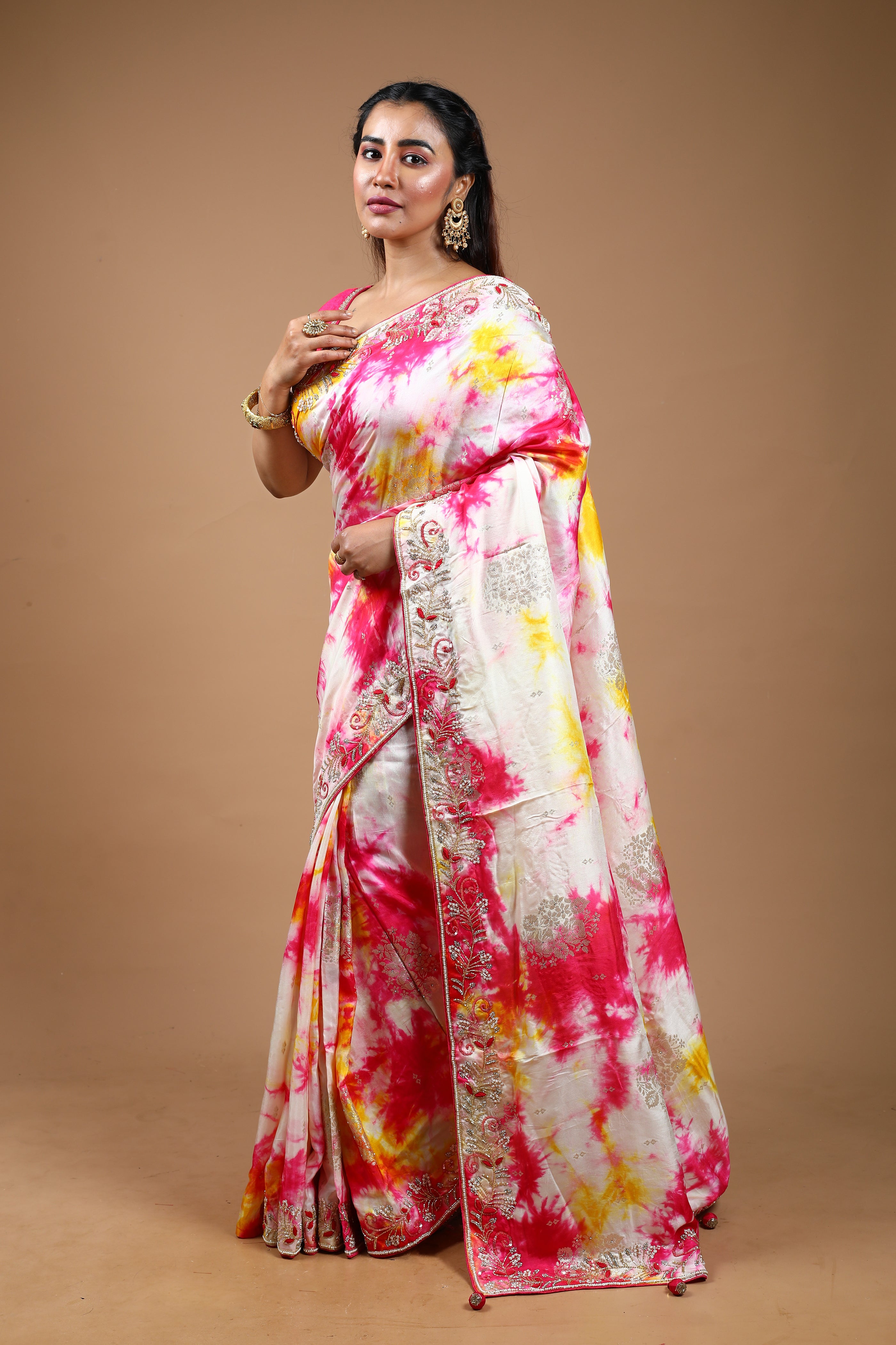 Pink Tie & Dye Dola Silk Saree