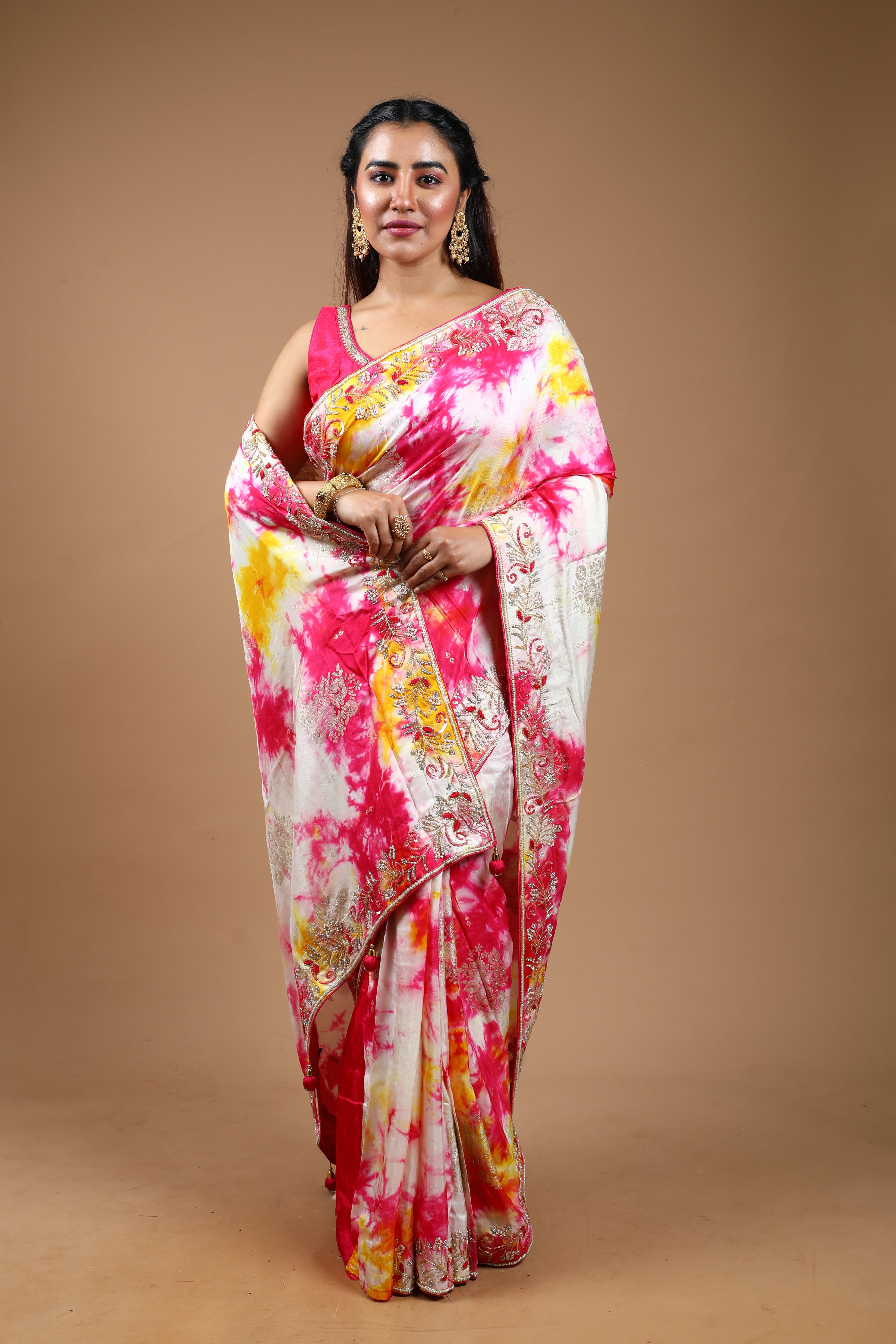 Pink Tie & Dye Dola Silk Saree