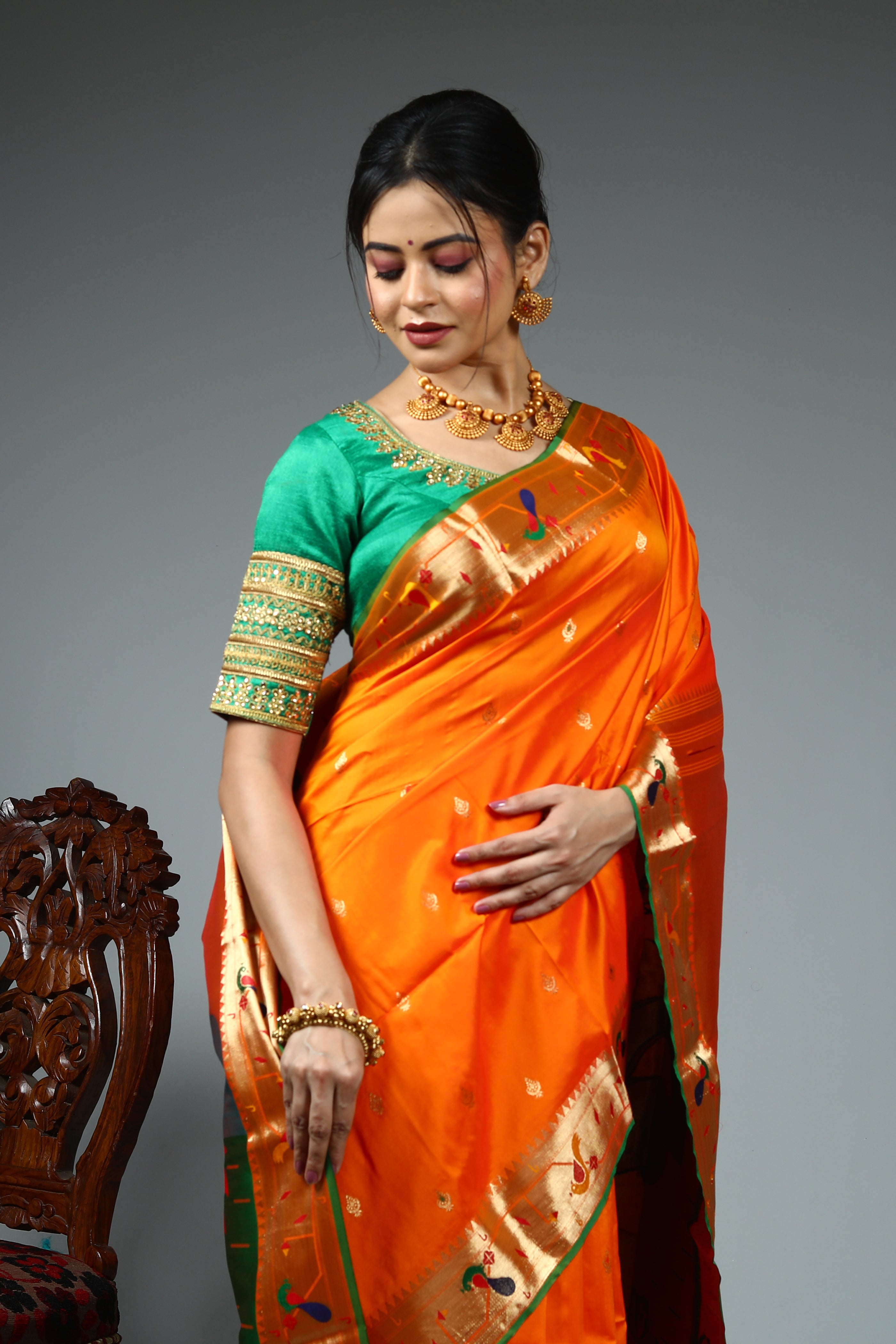Orange Blended Paithani Silk Saree