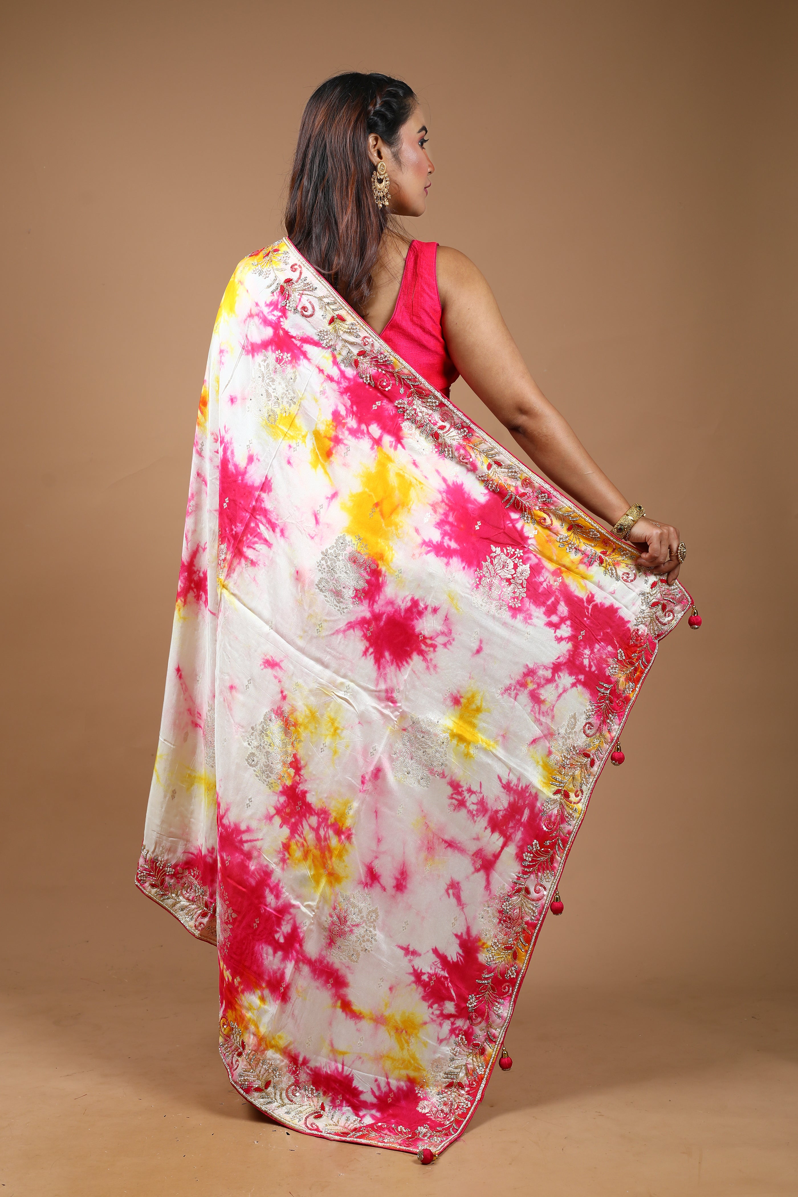 Pink Tie & Dye Dola Silk Saree