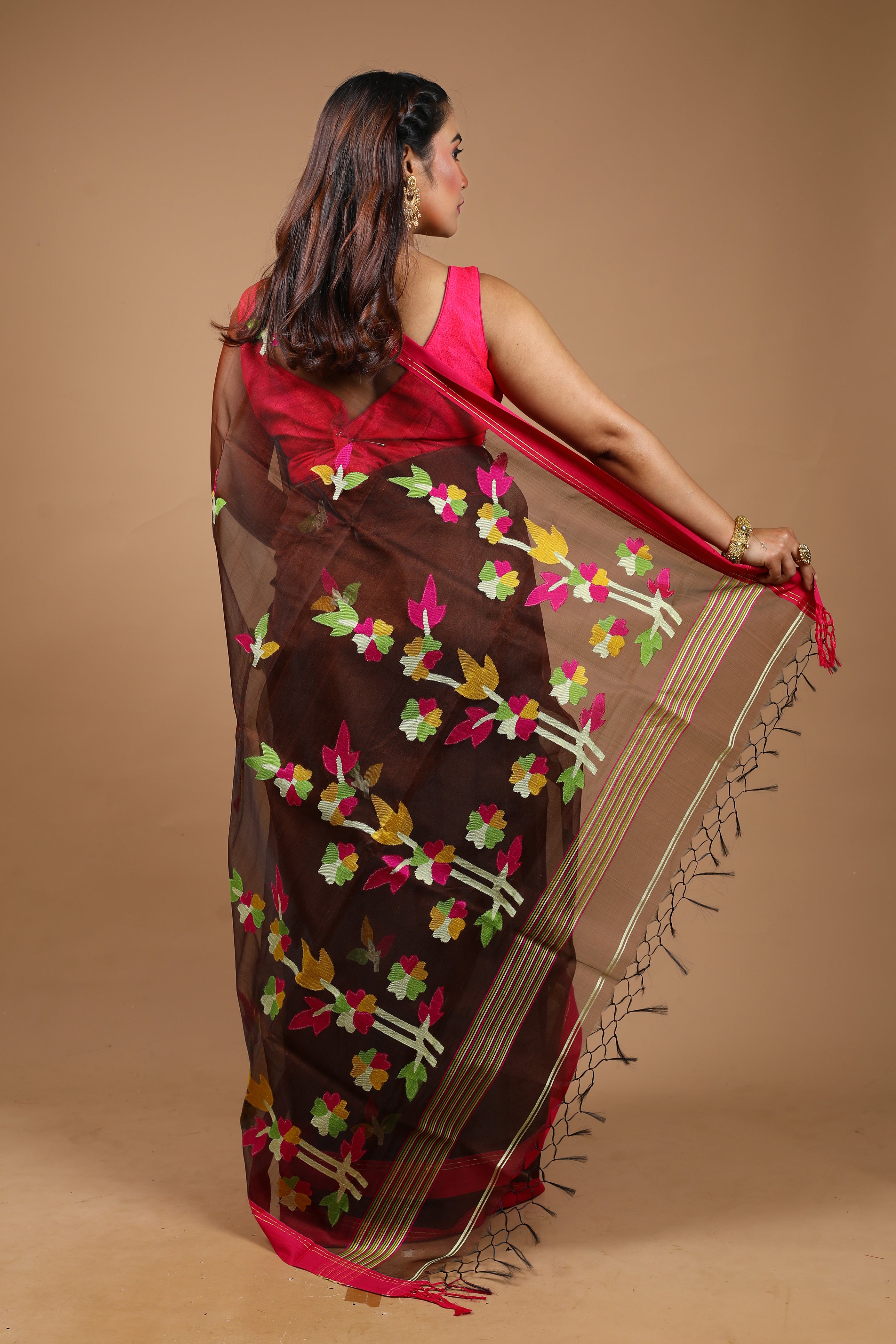 Brown Pure Muslin Saree