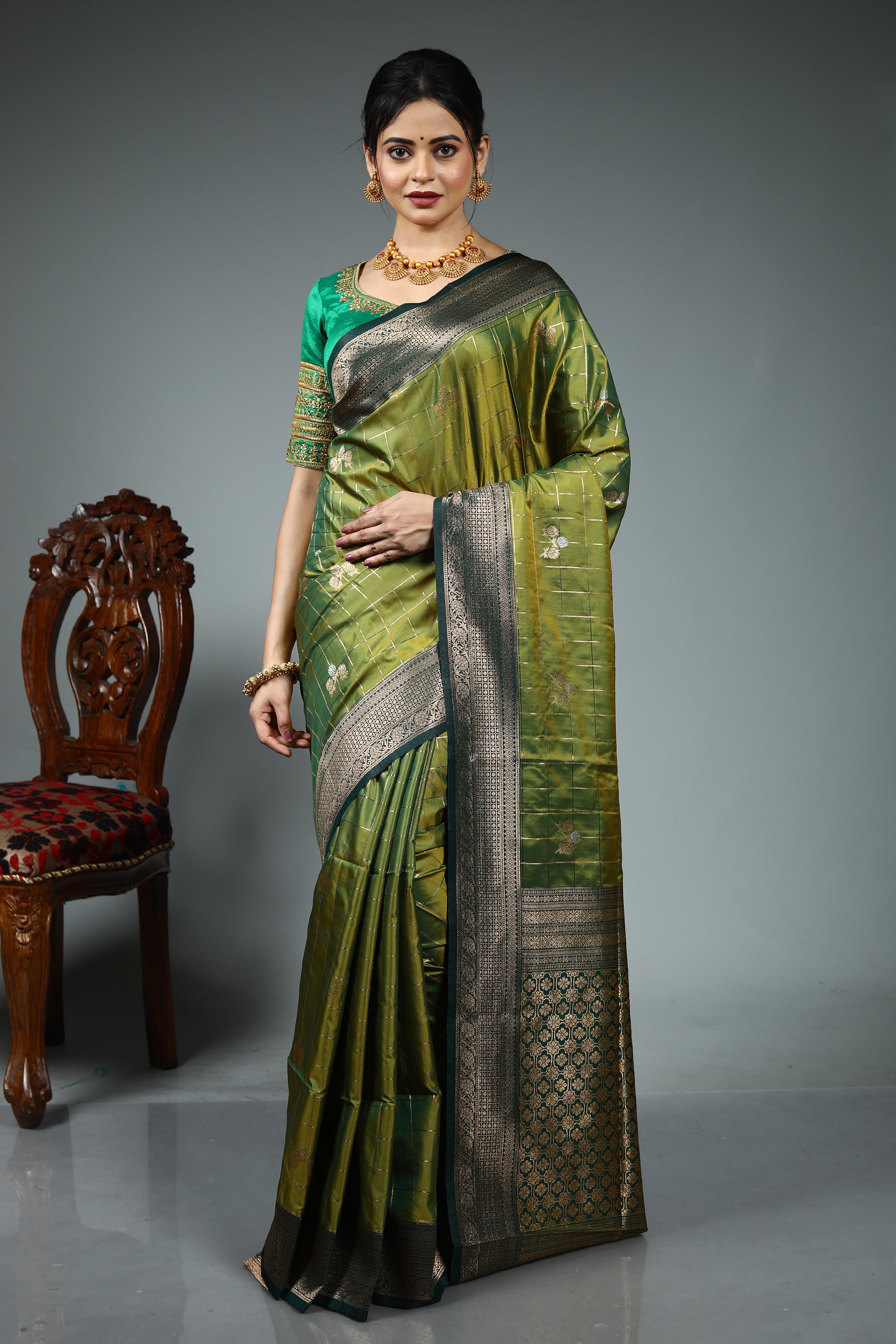 Leaf Green Blended Silk Saree