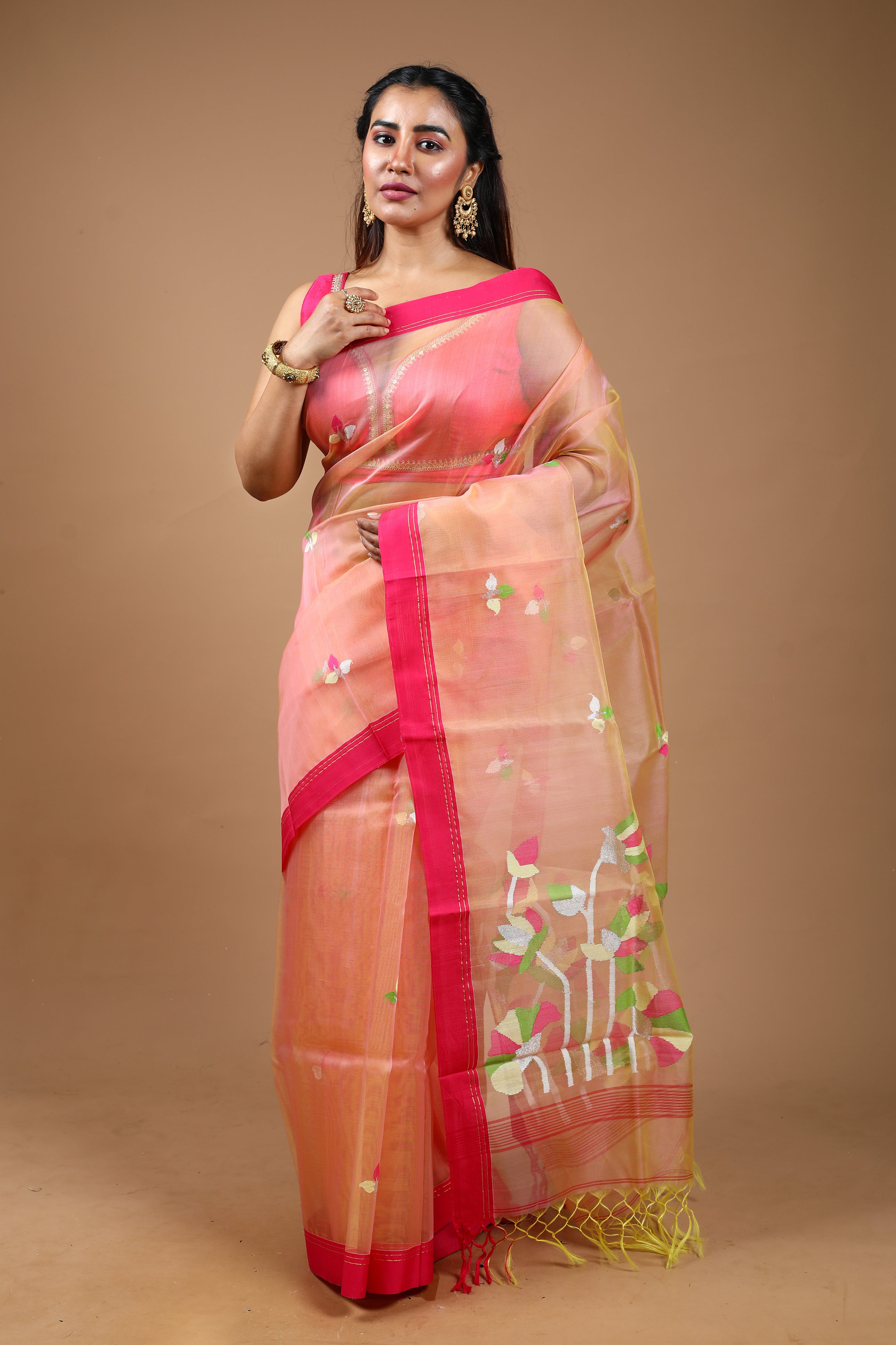 Pink Pure Muslin Saree