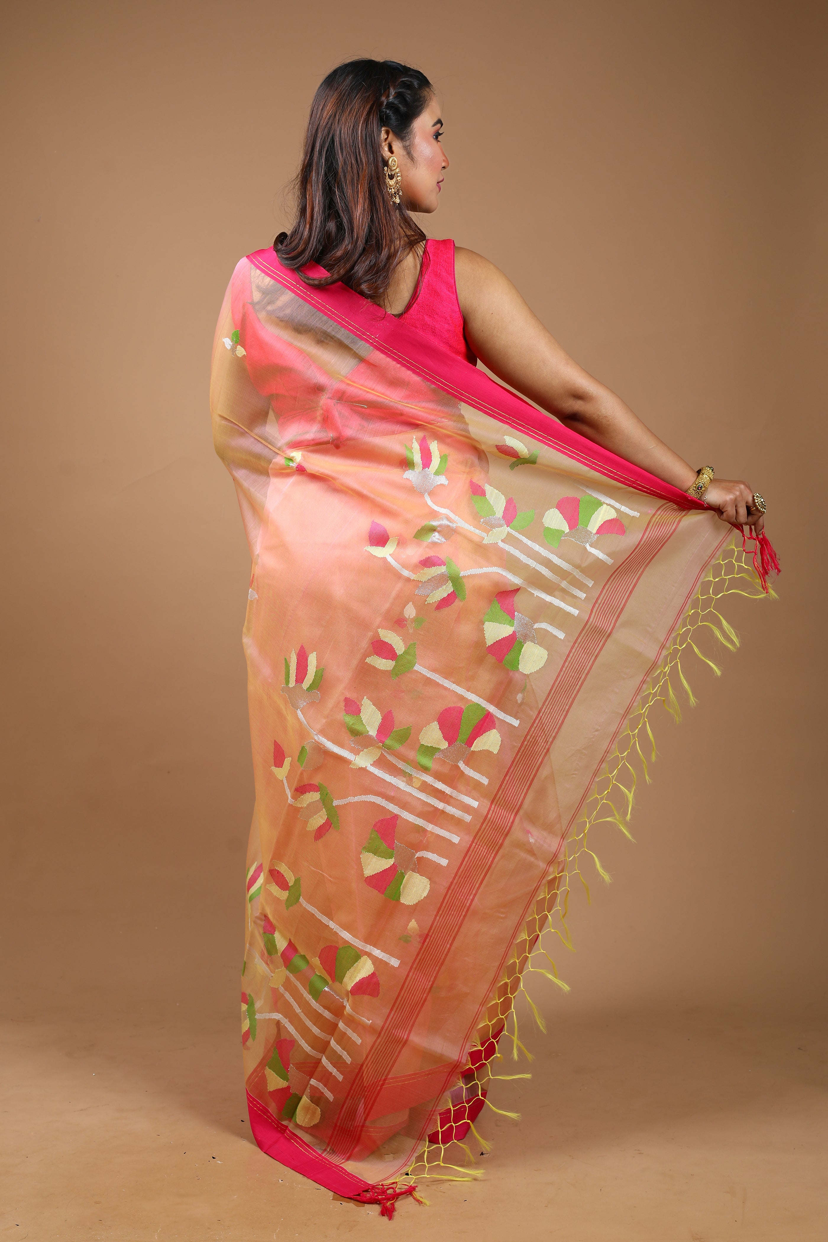 Pink Pure Muslin Saree