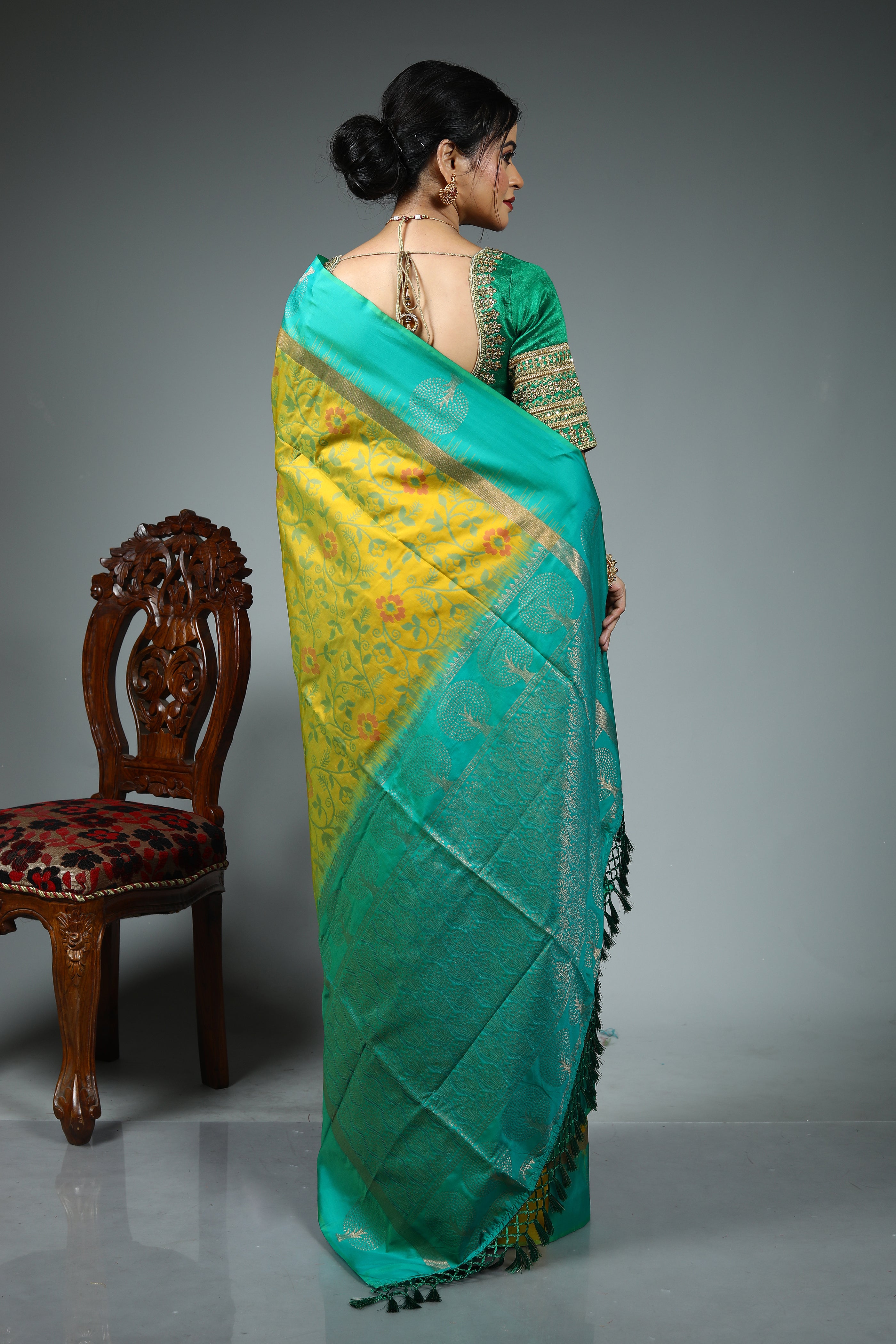 Designer Olive Green Blended Silk Saree