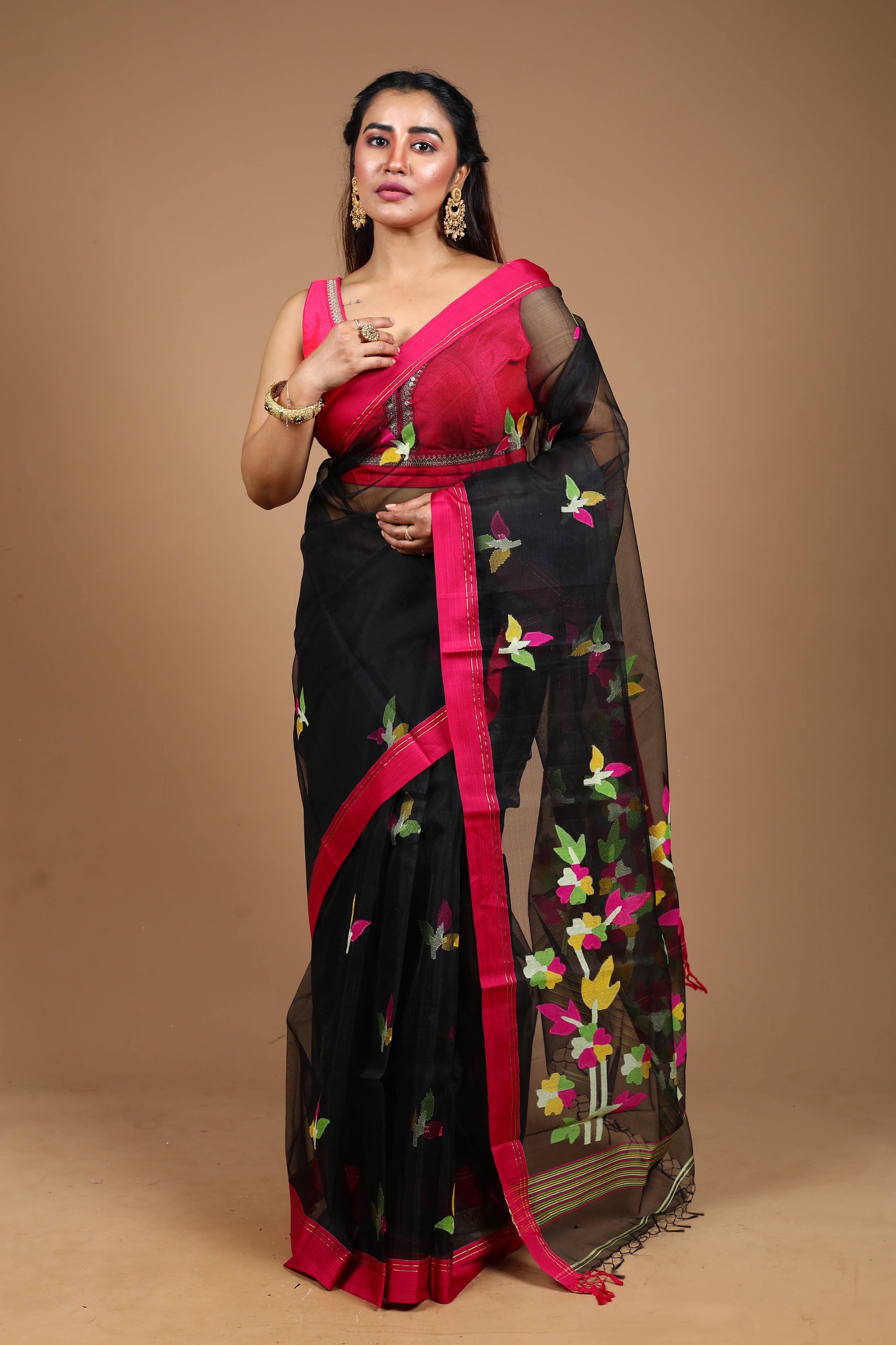 Black Pure Muslin Saree