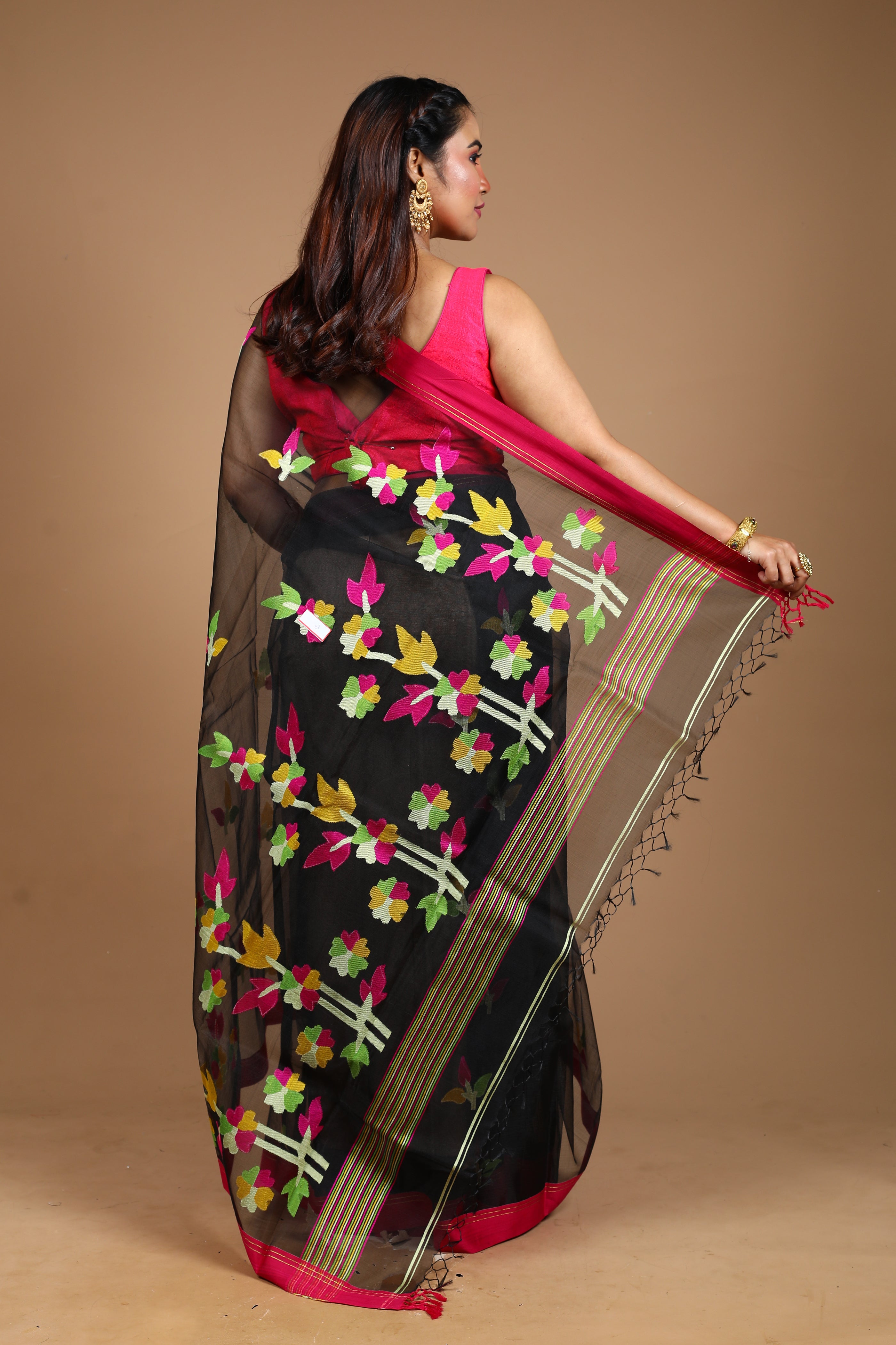 Black Pure Muslin Saree