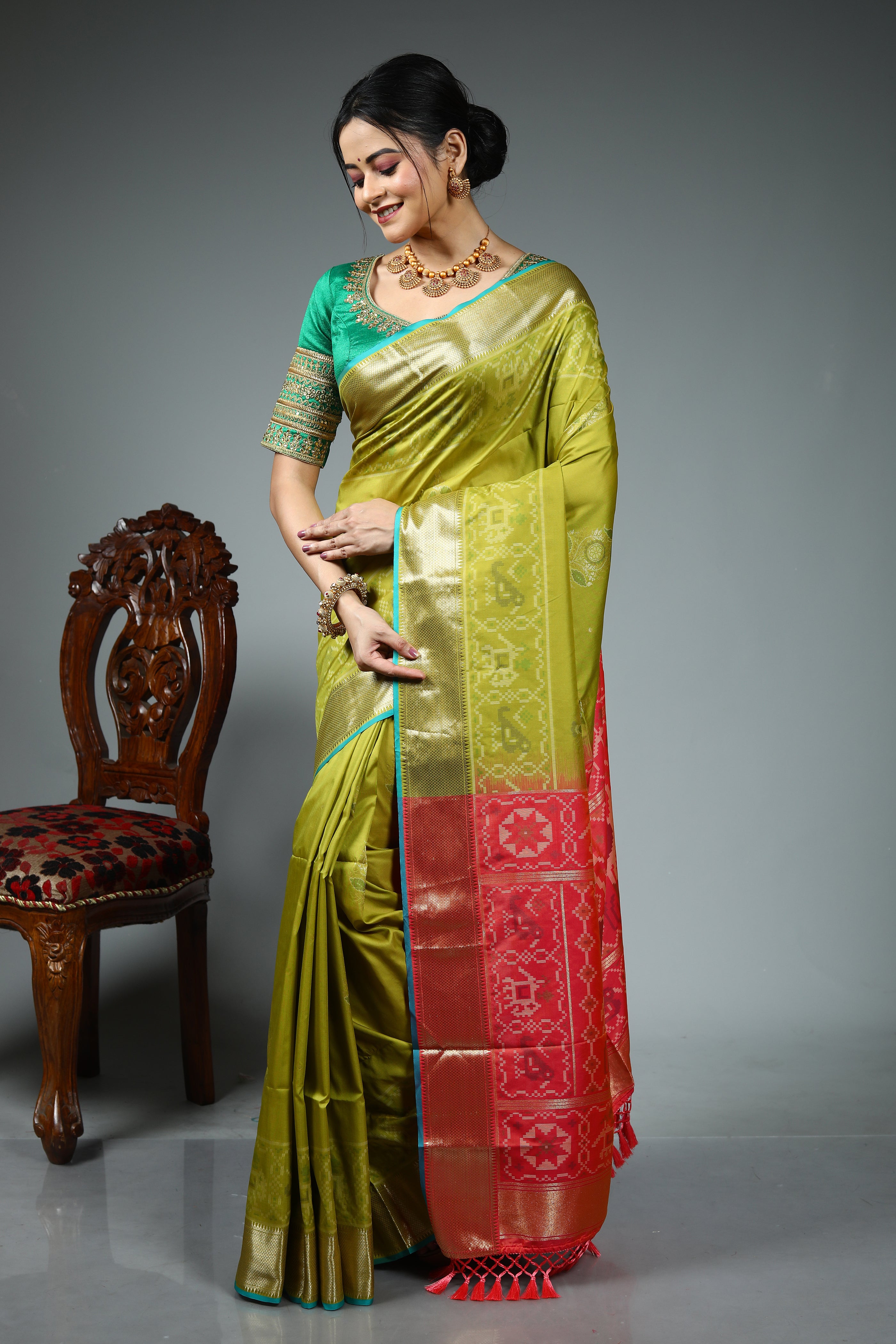 Pesta Green Blended Silk Saree