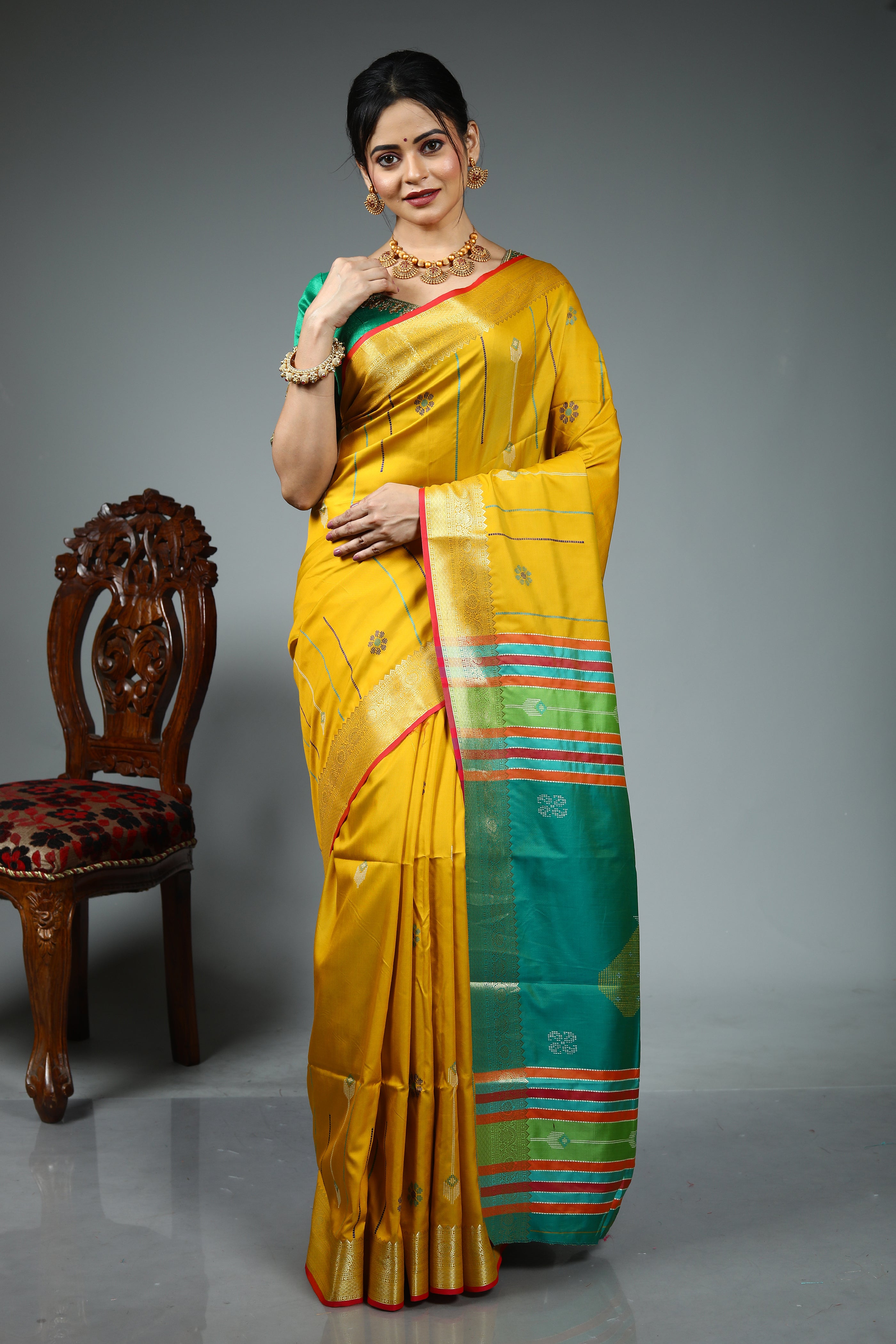 Pear Green Blended Silk Saree