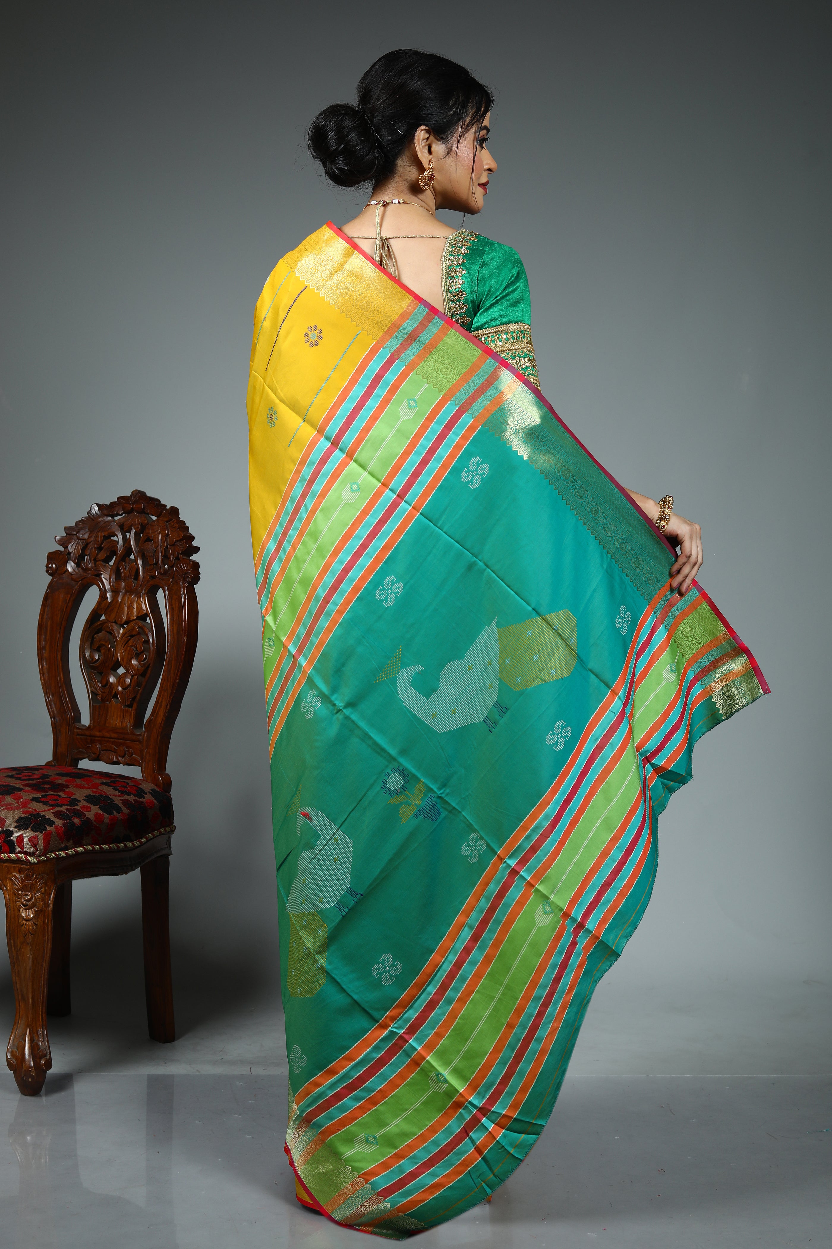 Pear Green Blended Silk Saree