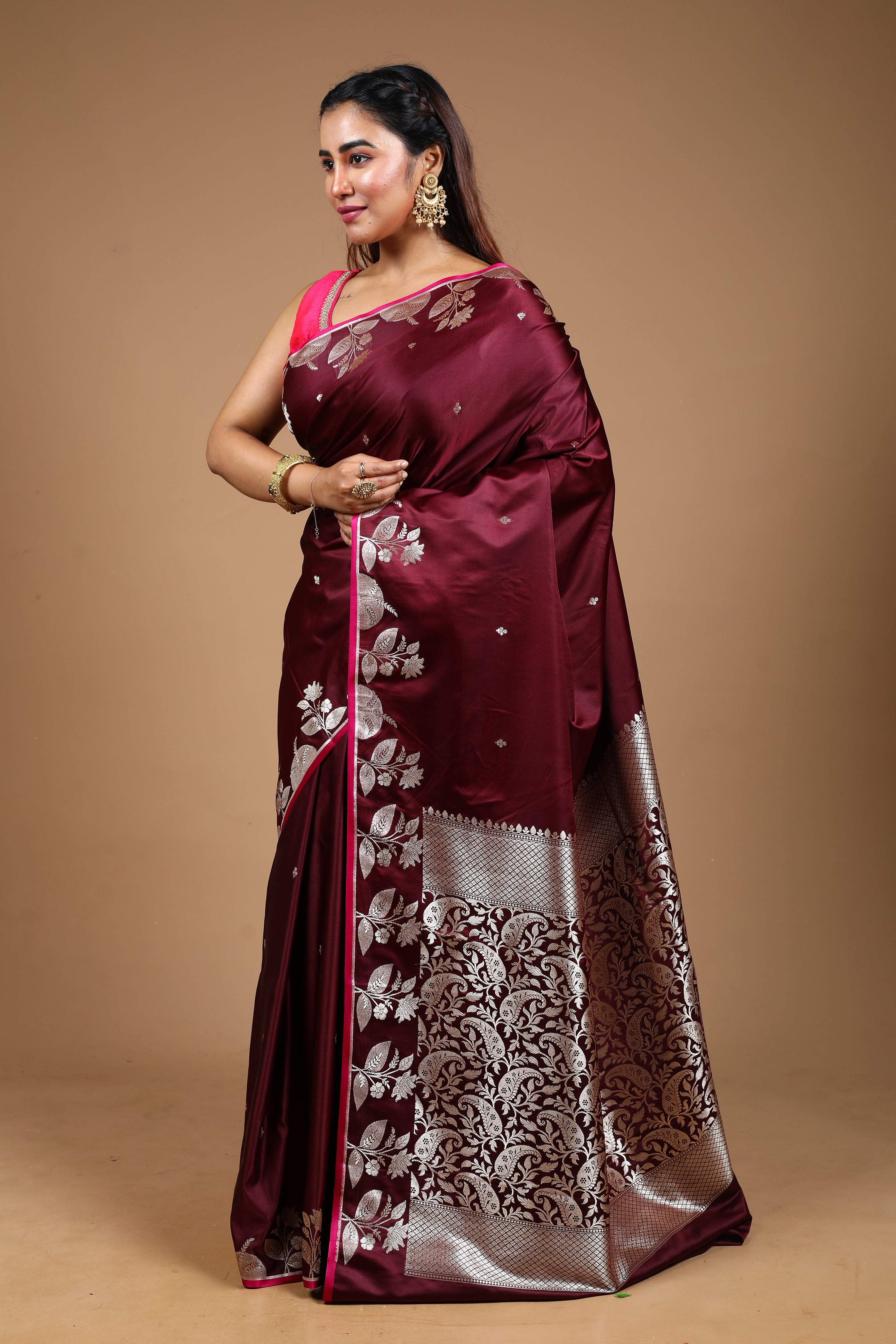 Wine Blended Katan Silk Saree