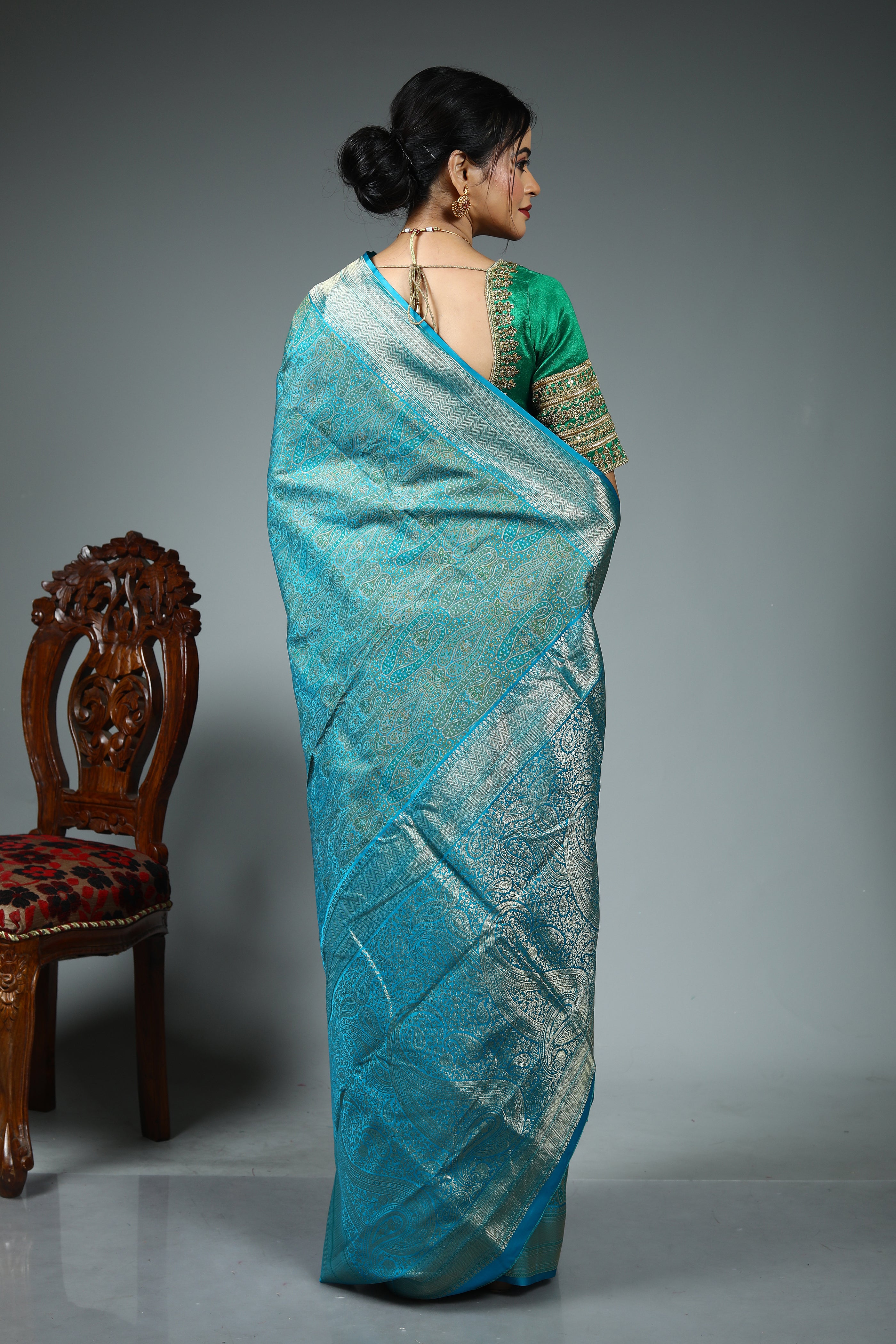 Blue Blended Silk Saree