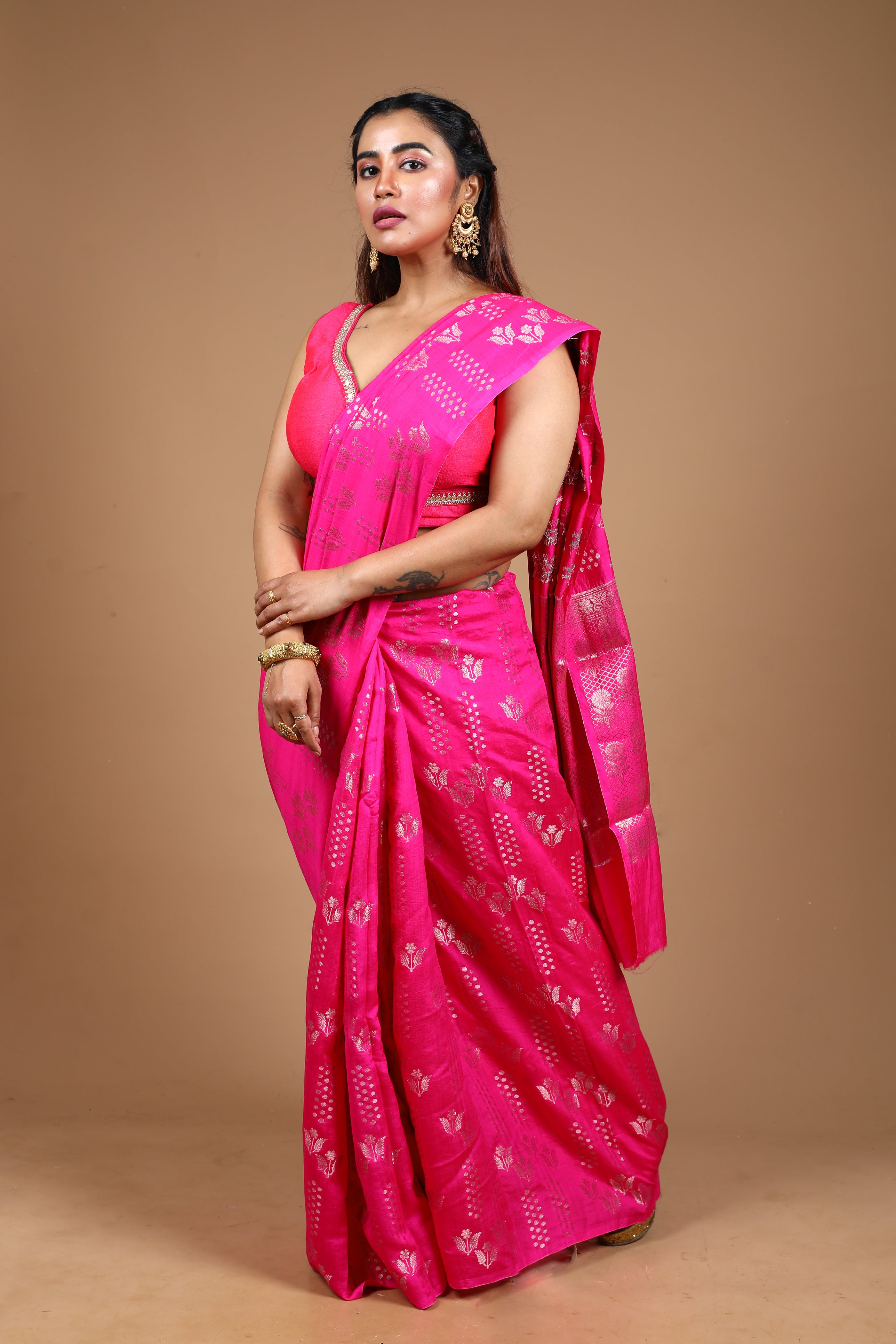 Designer Pink Tussar Saree