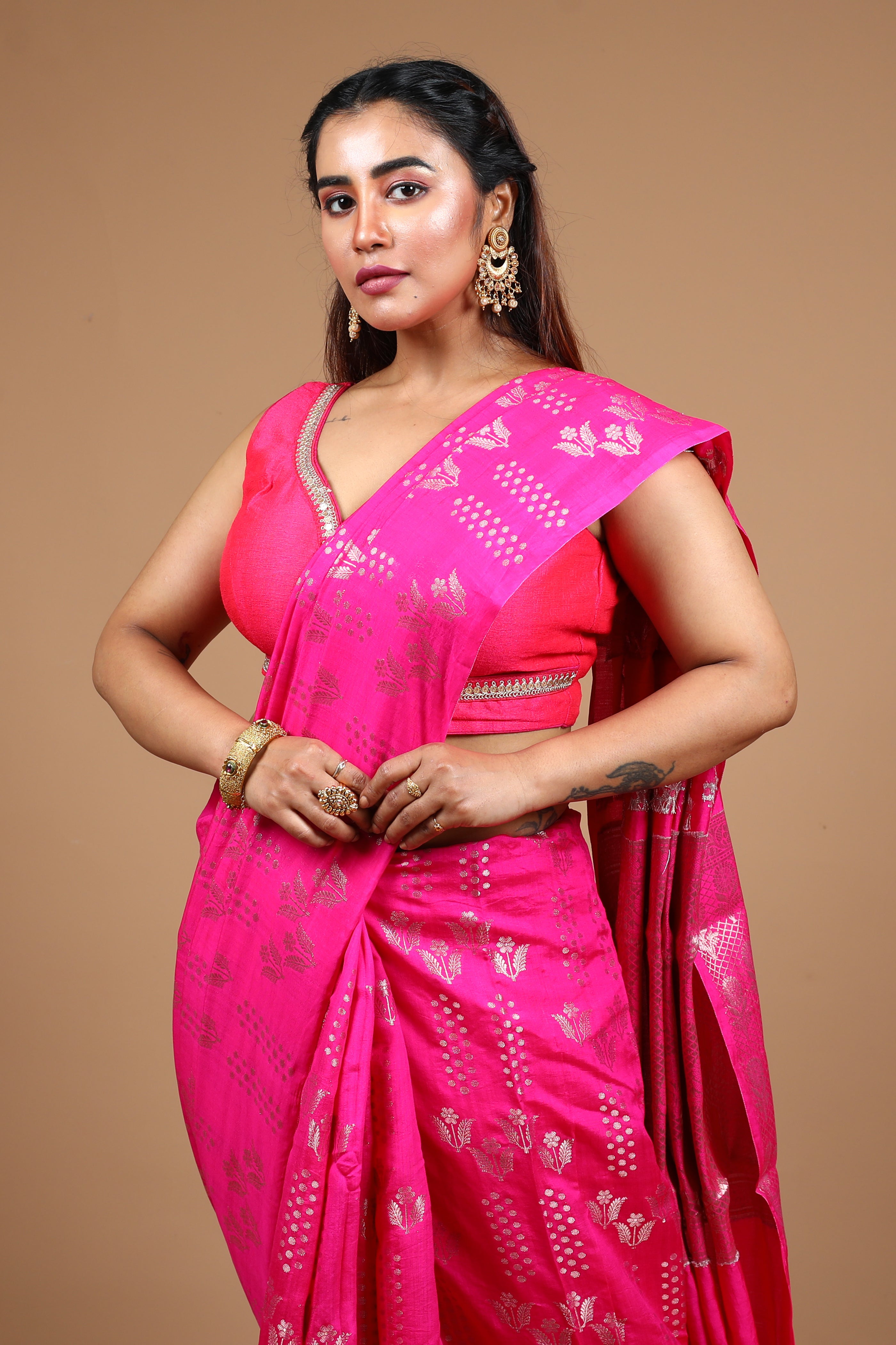 Designer Pink Tussar Saree