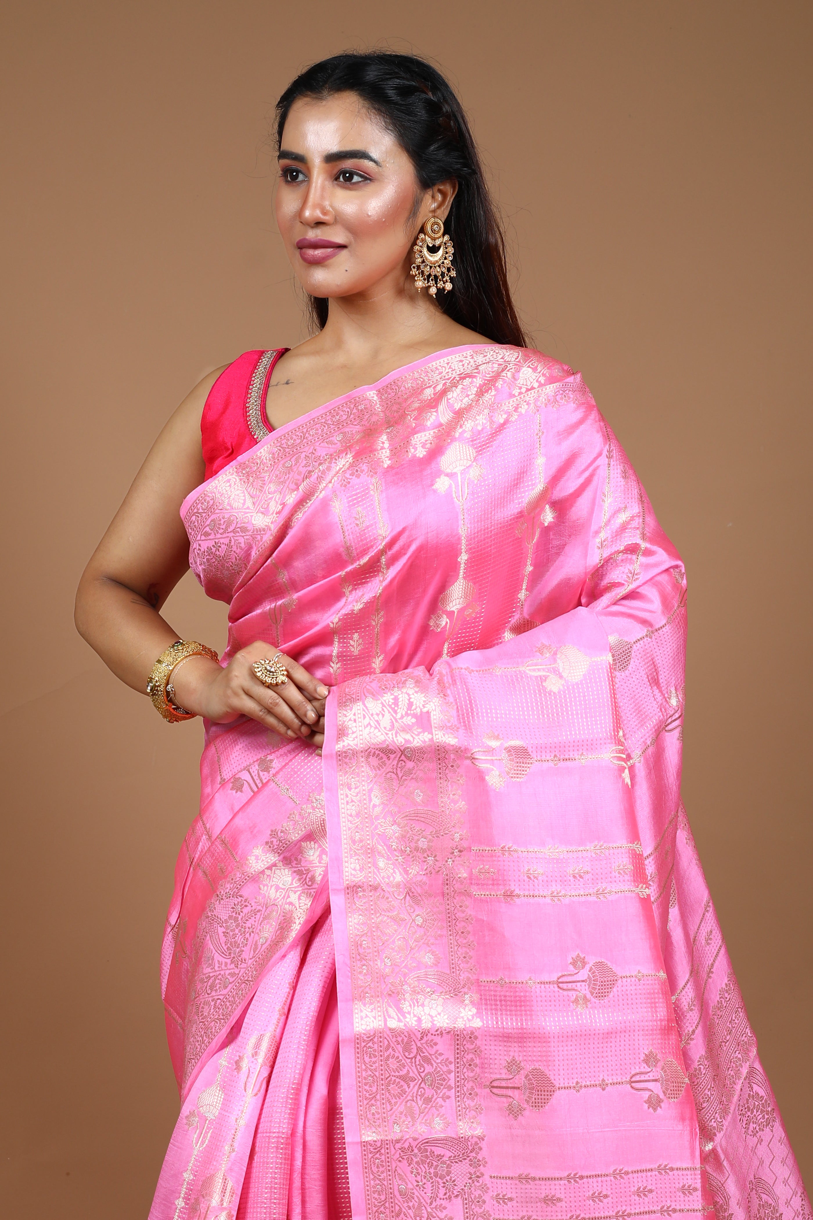 Designer Light Pink Tussar Saree