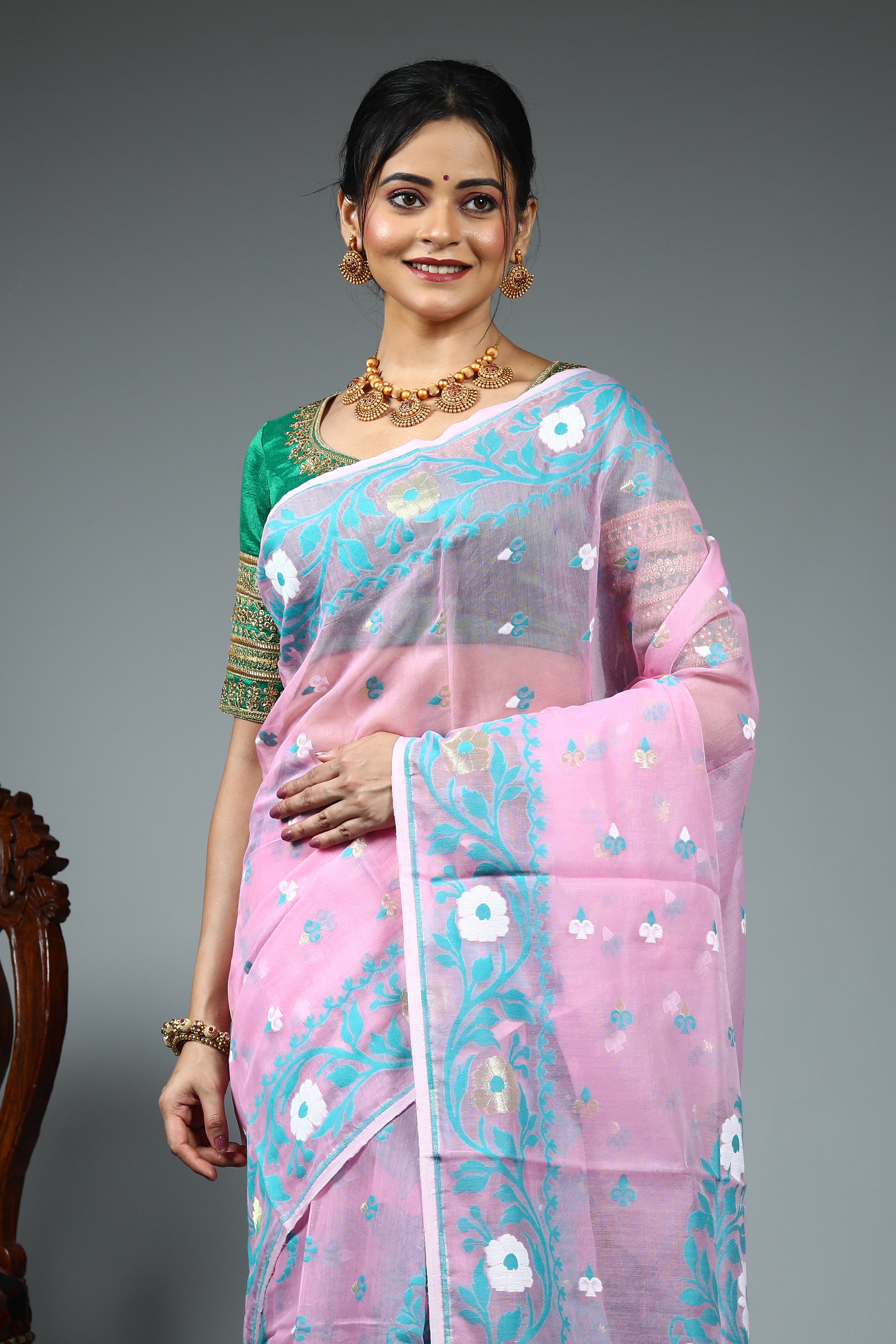 Light Pink Blended Jamdani Saree