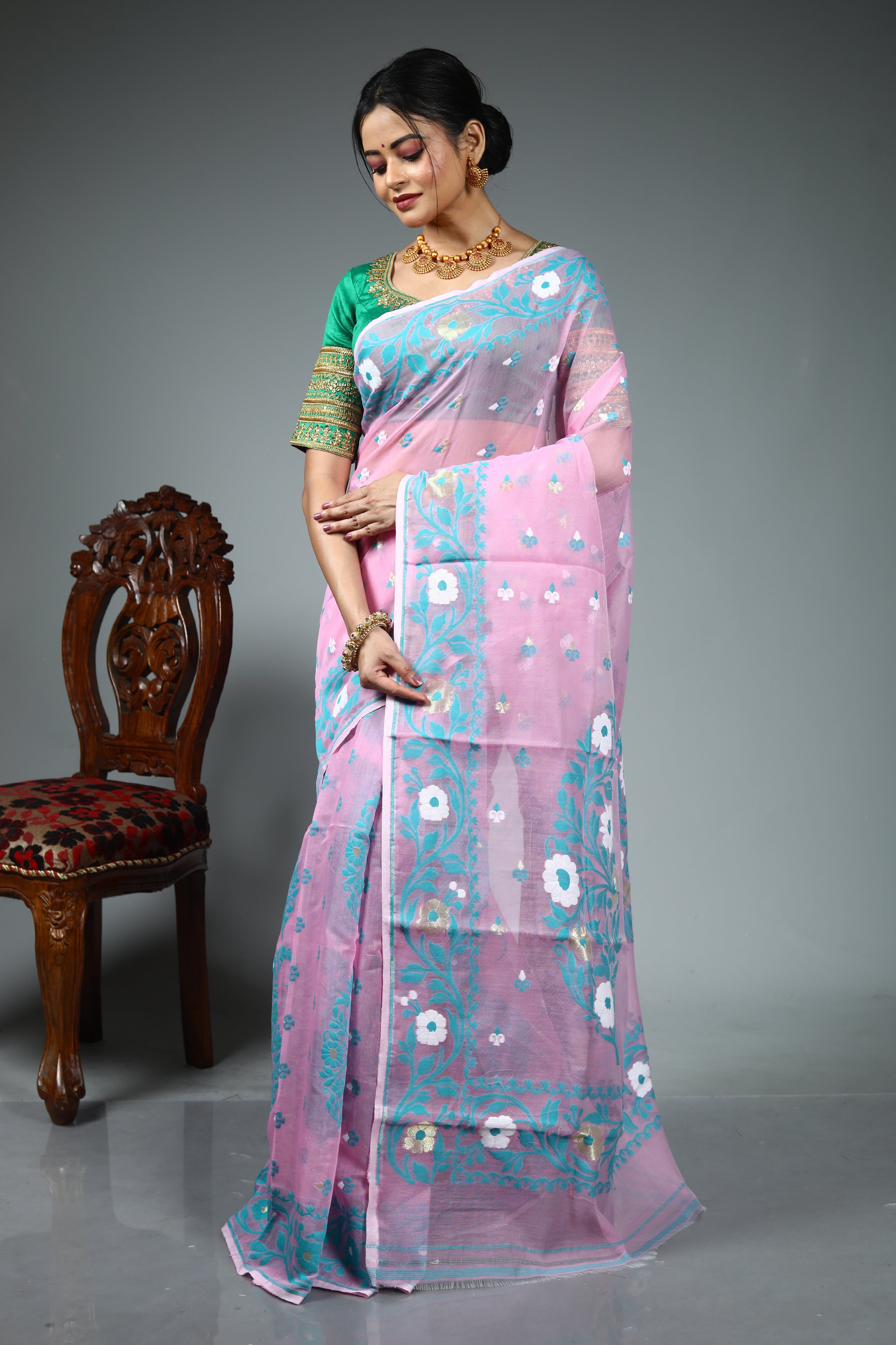 Light Pink Blended Jamdani Saree