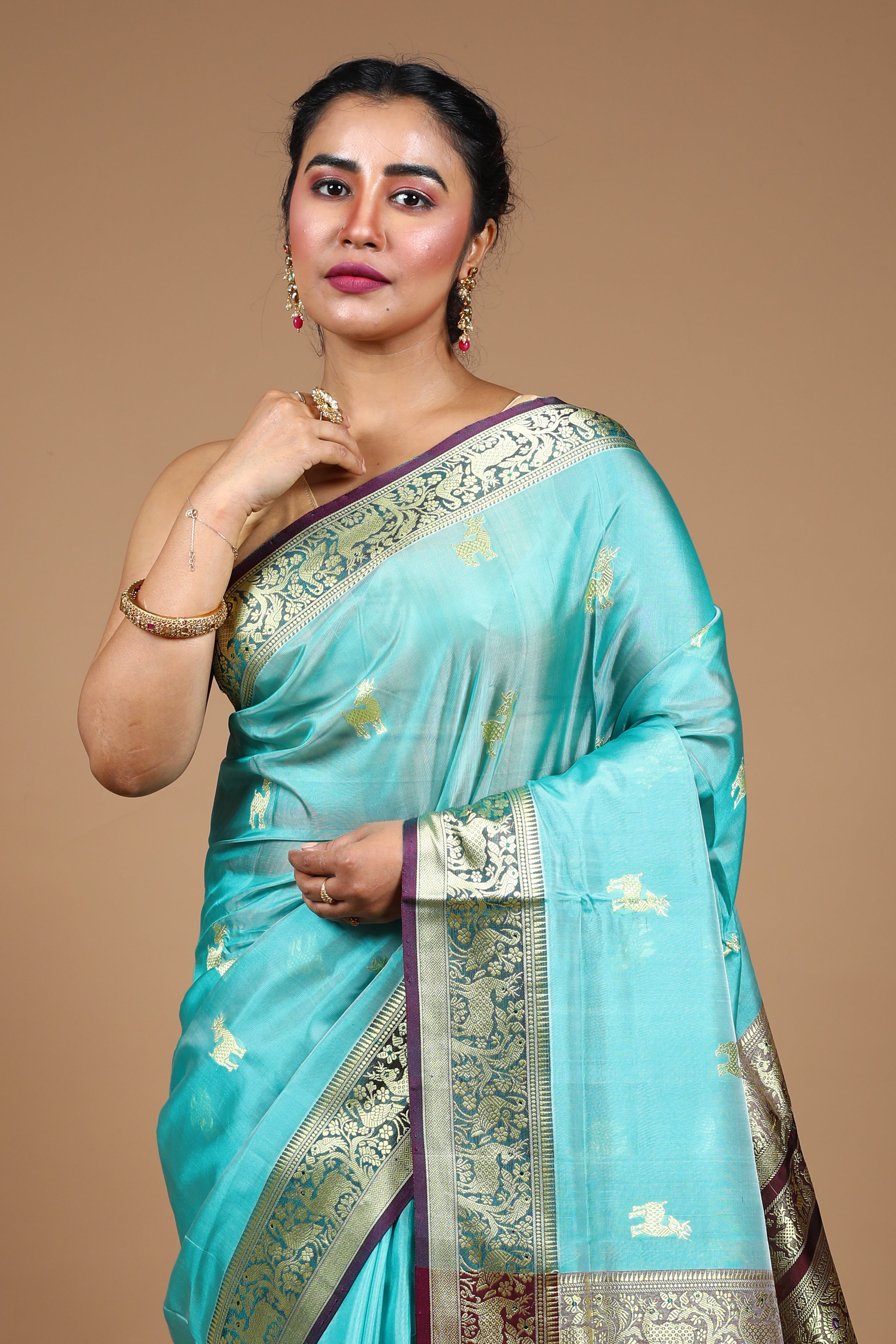Sea Green Blended Pattu Silk Saree