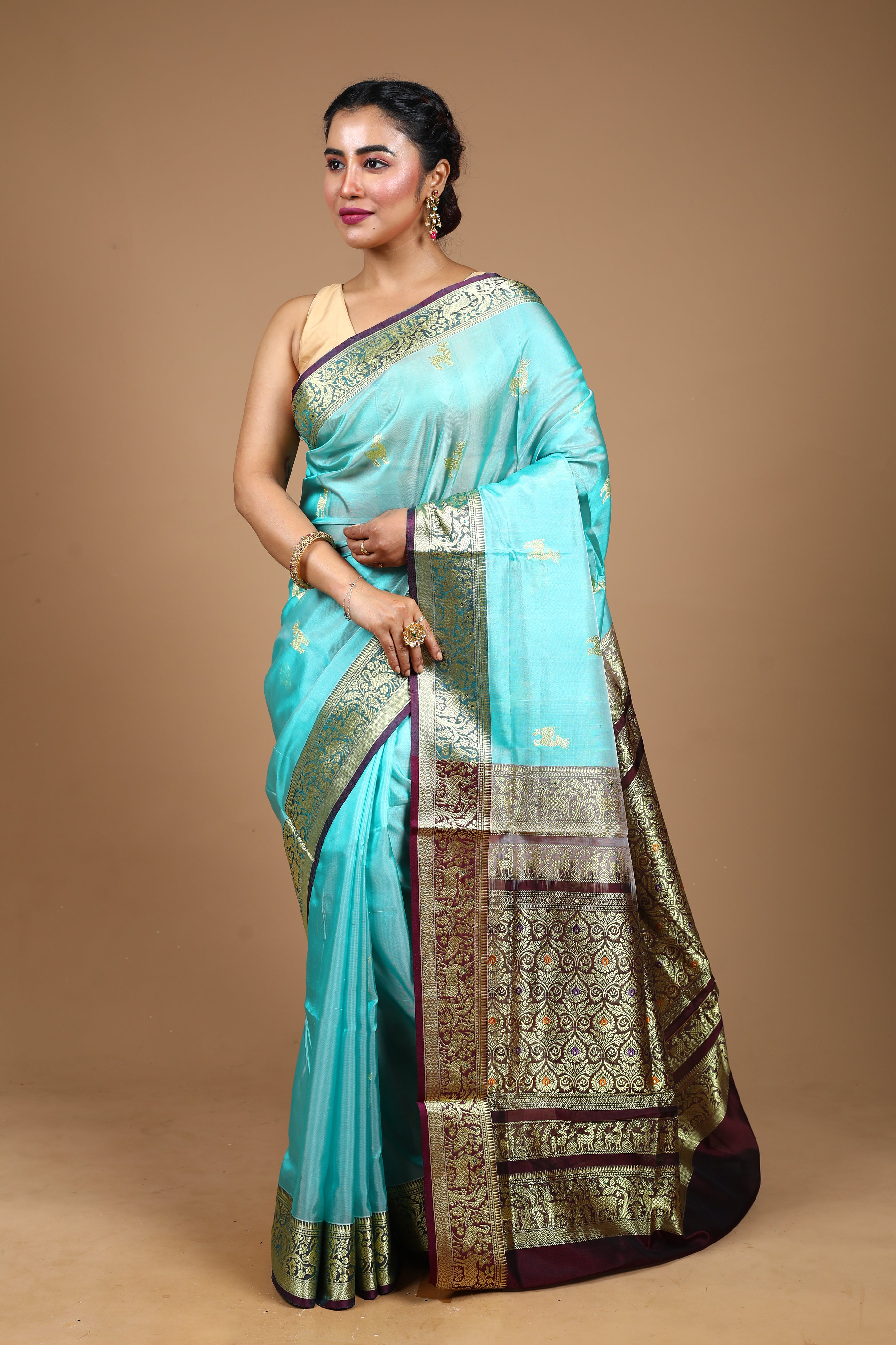 Sea Green Blended Pattu Silk Saree