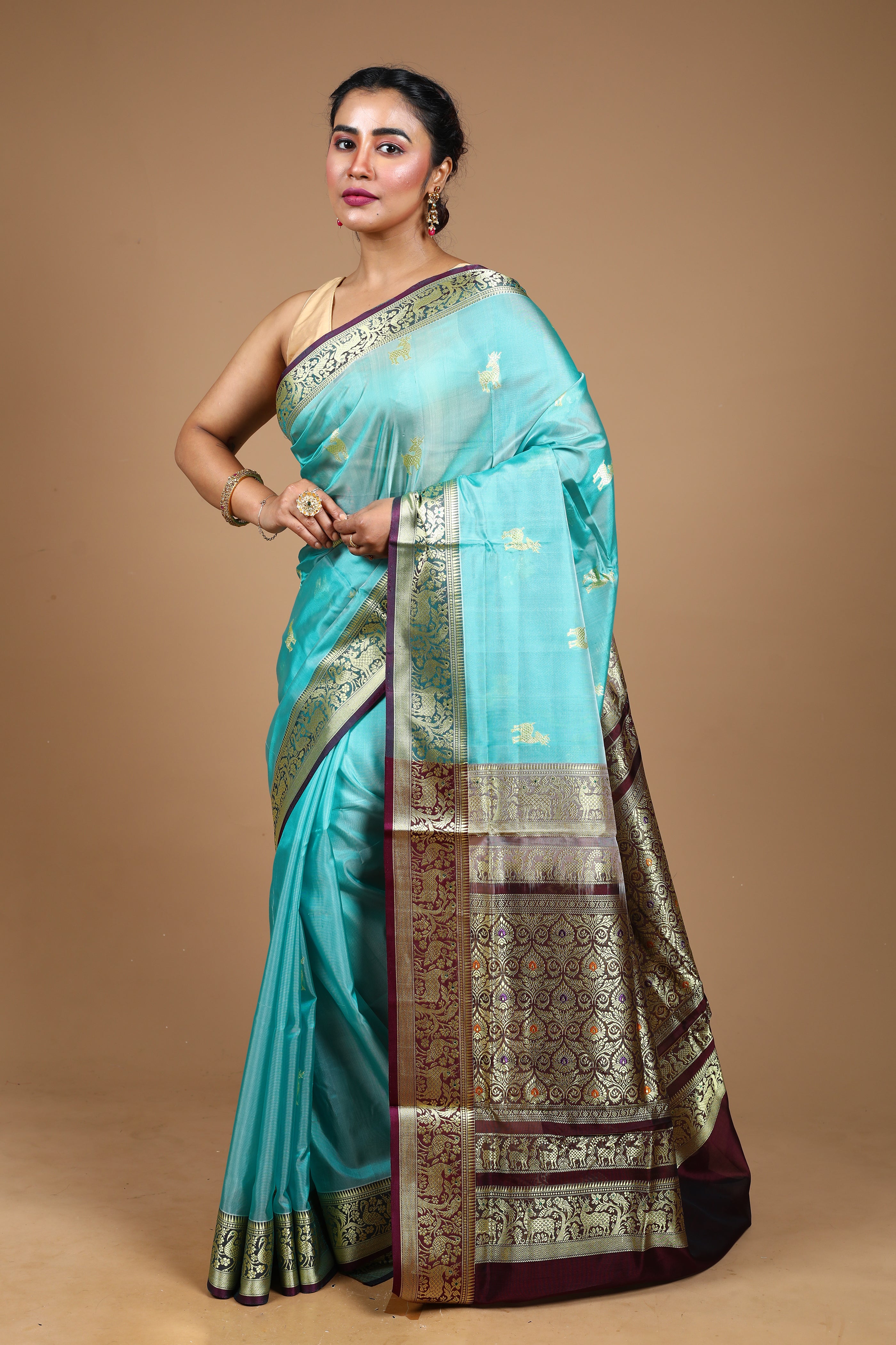 Sea Green Blended Pattu Silk Saree