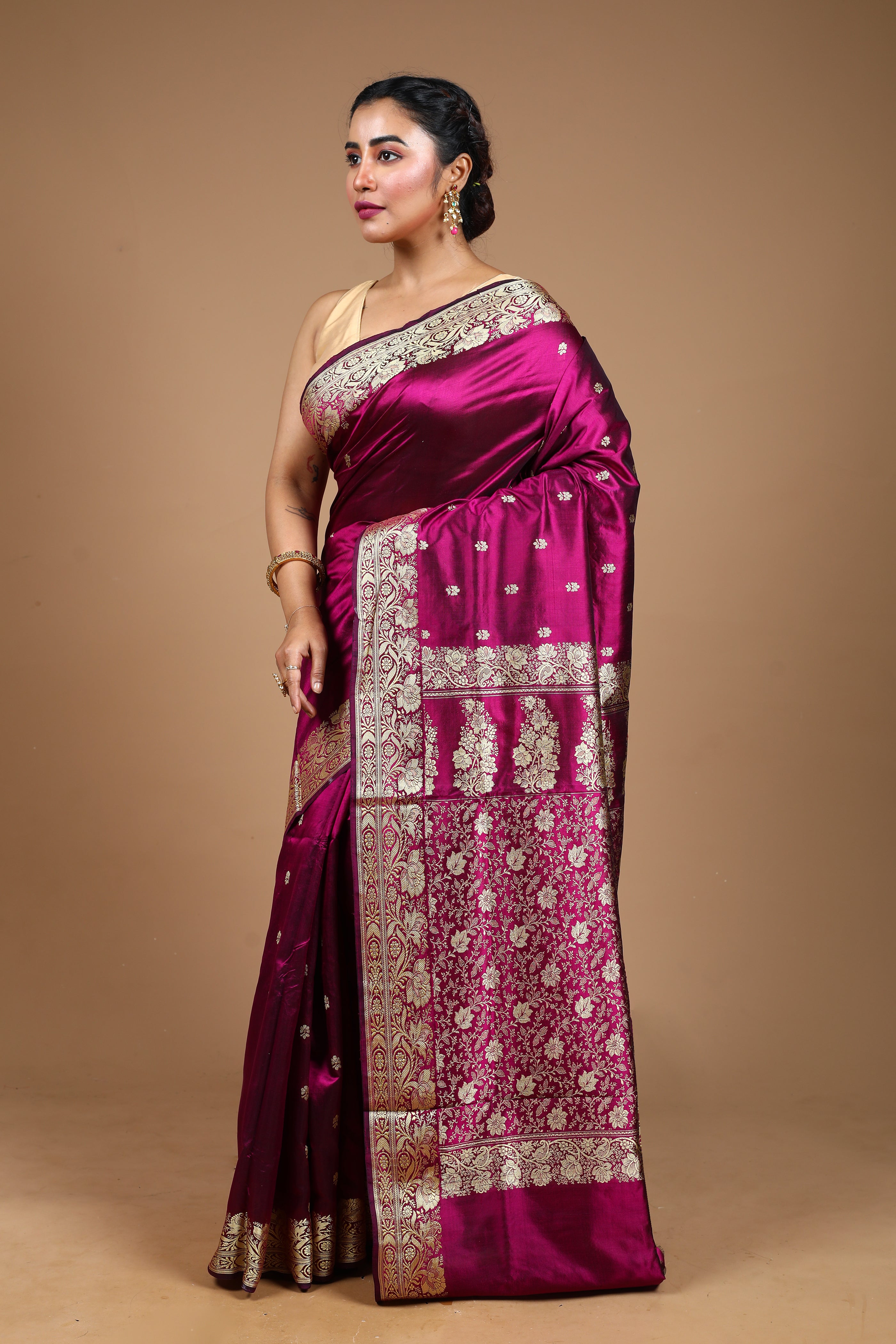 Magenta Pure Katan Silk Saree