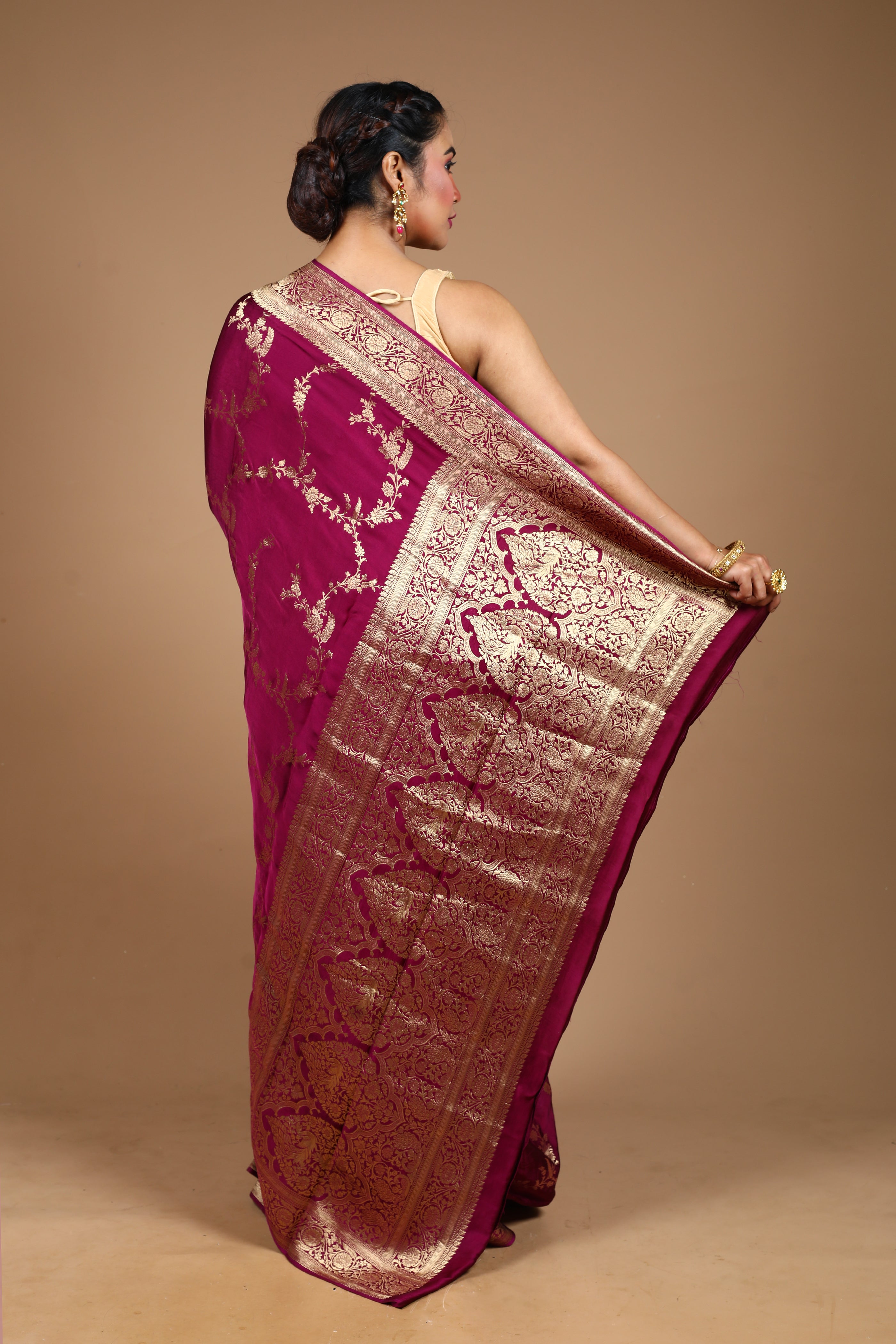 Magenta Blended Satin Silk Saree