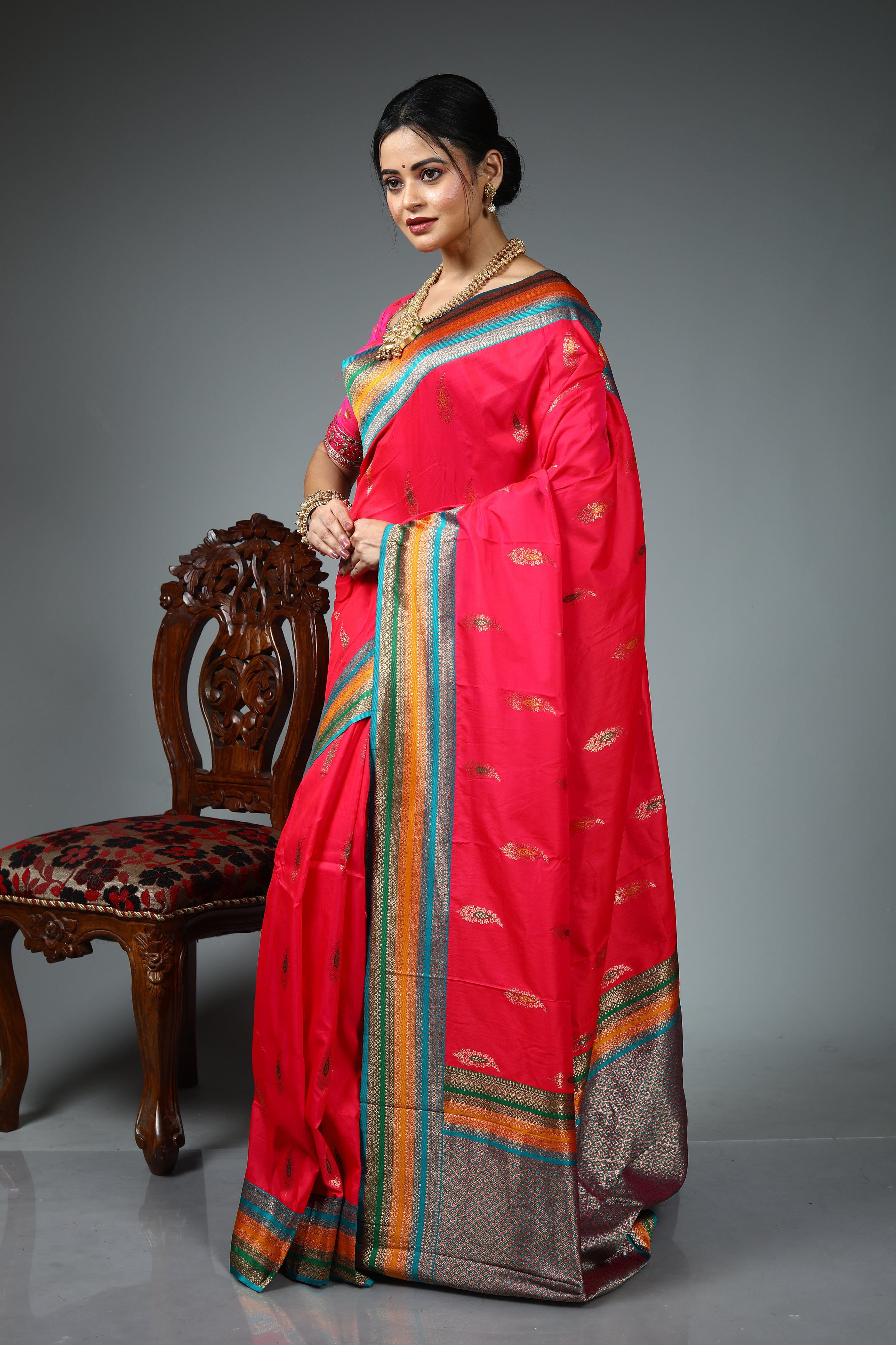 Pink Blended Katan Silk Saree