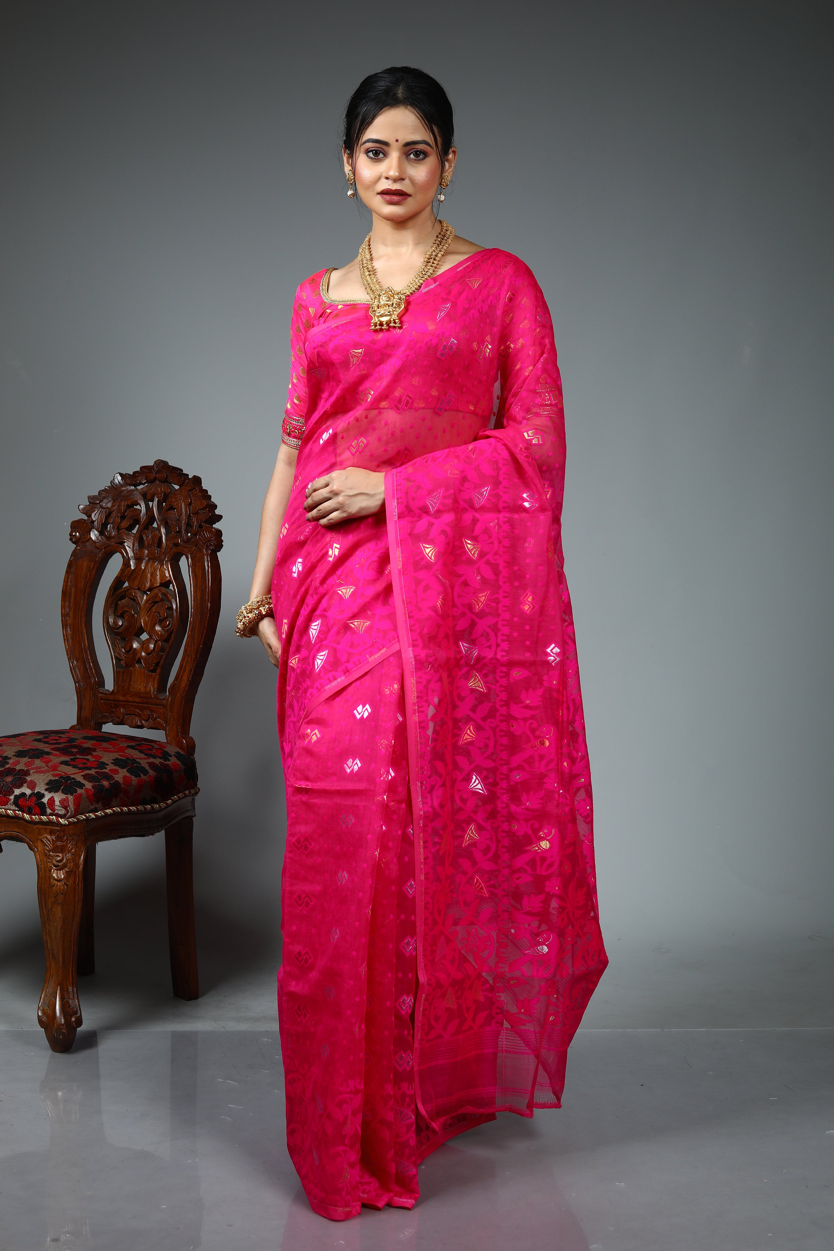 Pink Blended Jamdani Saree