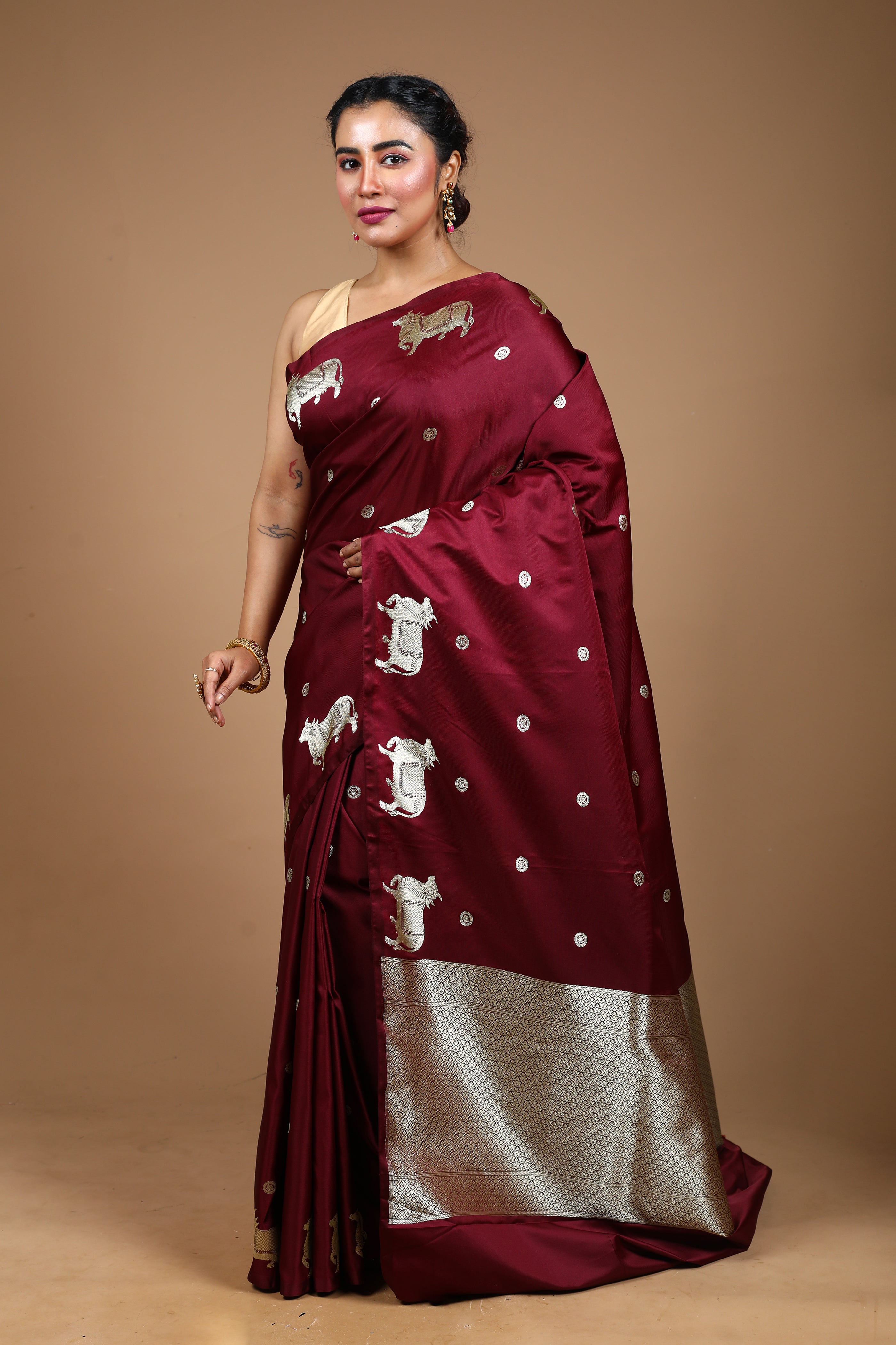 Dark Brown Blended Mushro Silk Saree