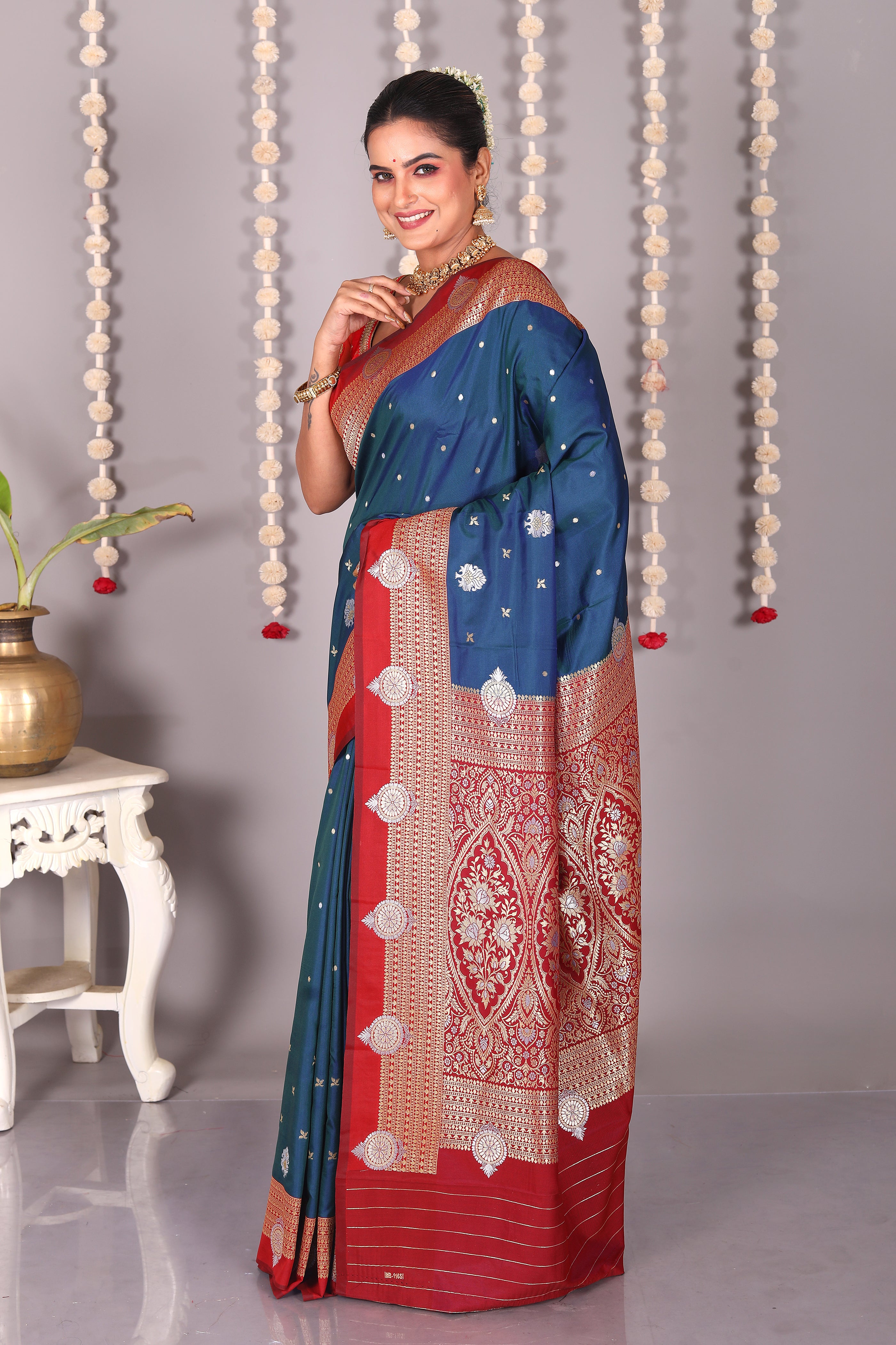 Blue Blended Katan Silk Saree - Keya Seth Exclusive