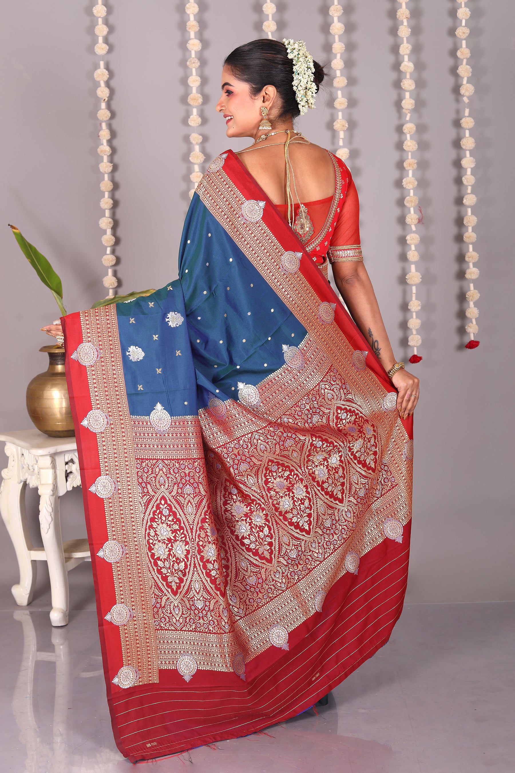 Blue Blended Katan Silk Saree - Keya Seth Exclusive