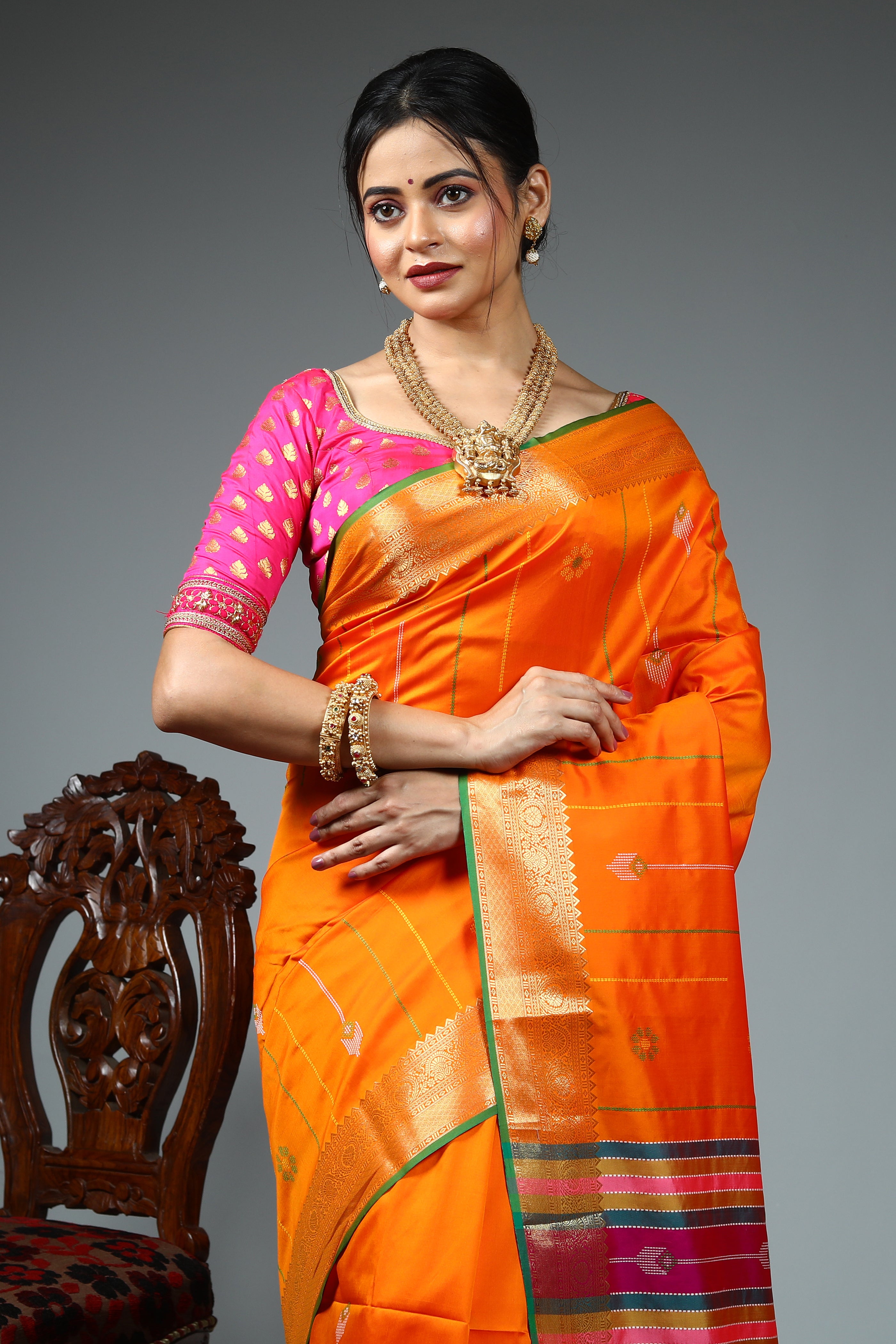 Orange Blended Silk Saree