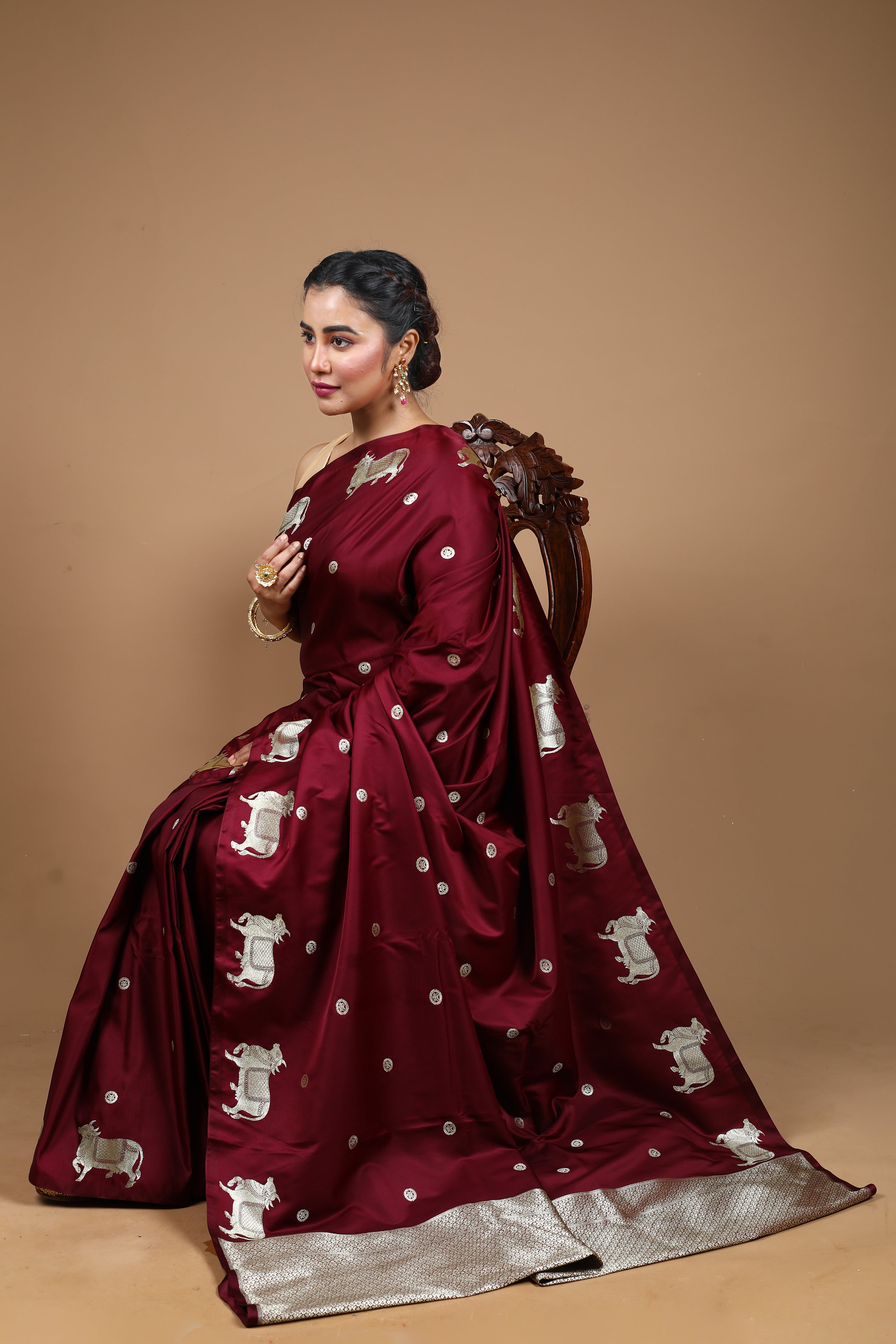 Dark Brown Blended Mushro Silk Saree