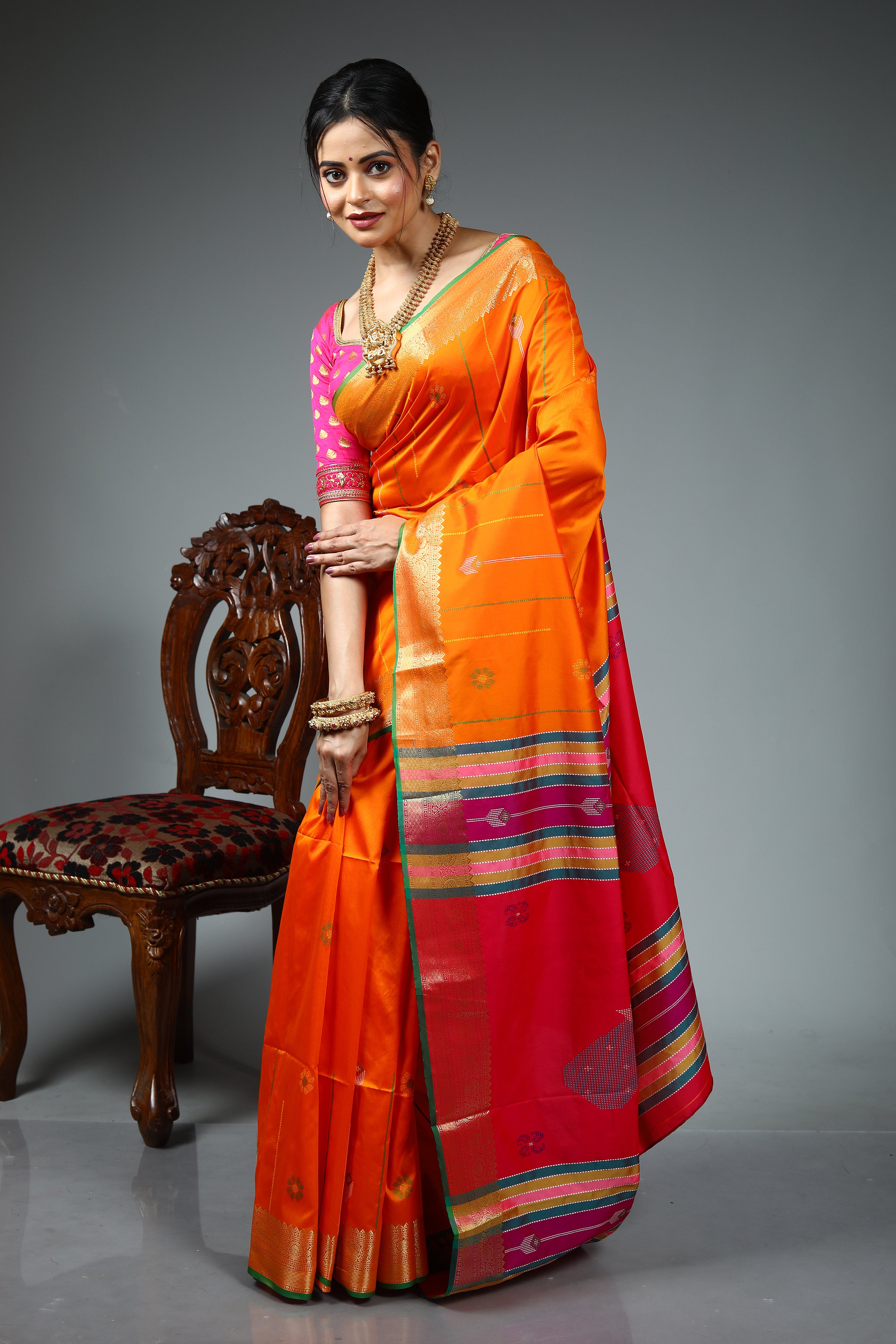 Orange Blended Silk Saree