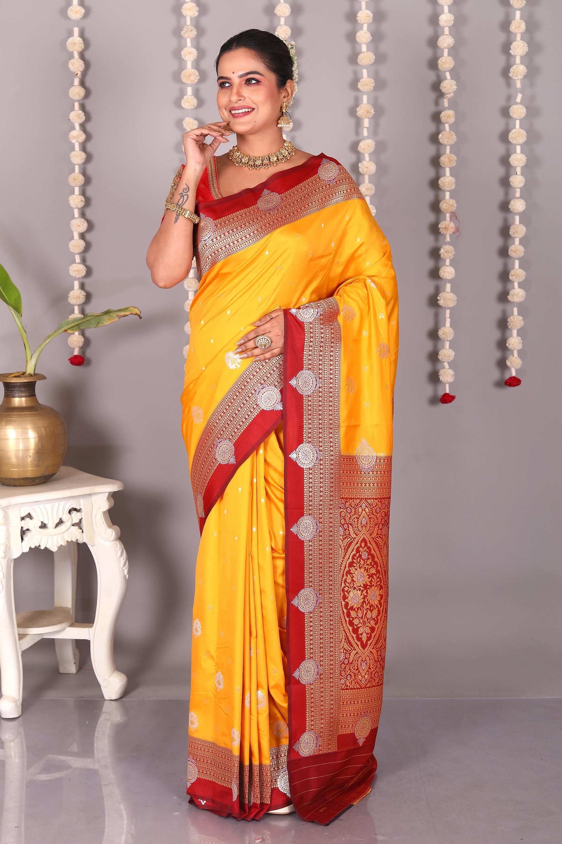 Yellow Blended Katan Silk Saree - Keya Seth Exclusive